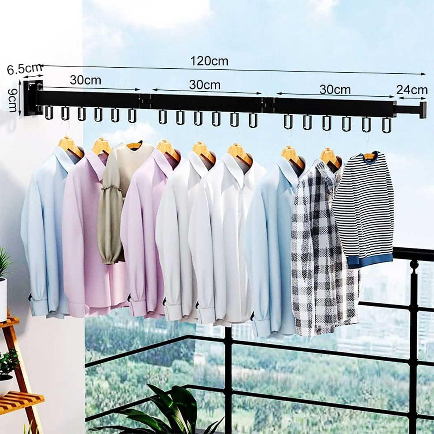 Wall Mounted Drying Rack, Clothes Drying Rack Wall Mount, Collapsible Clothes Rack, Space Saver,Retractable Clothes Hanger Rack,For Balcony,Laundry,Bathroom,Bedroom (Tri-Fold) image number 3
