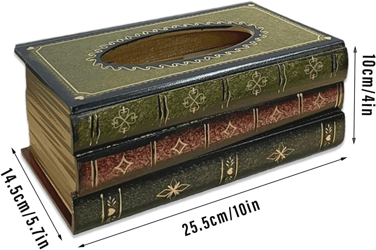AIMALL Retro European-Style Hand-Painted Book-Shaped Tissue Box, Wooden Decorative Napkin Holder, Vintage Art Paper Box for Restaurant Table Ornaments, 10X5.7X4 Inches image number 4