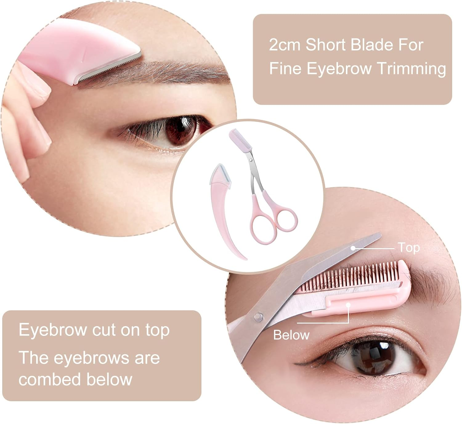 3 Pcs Eyebrow Trimmer Scissor, Eyebrow Razor Eyebrow Comb Scissor Eyebrow Cut Scissor Eyelash Hair Remover Cut Eyebrows Shaping Tool Eyebrow Grooming Set Eyebrow Scissor with Comb for Men Women (Pink) image number 6