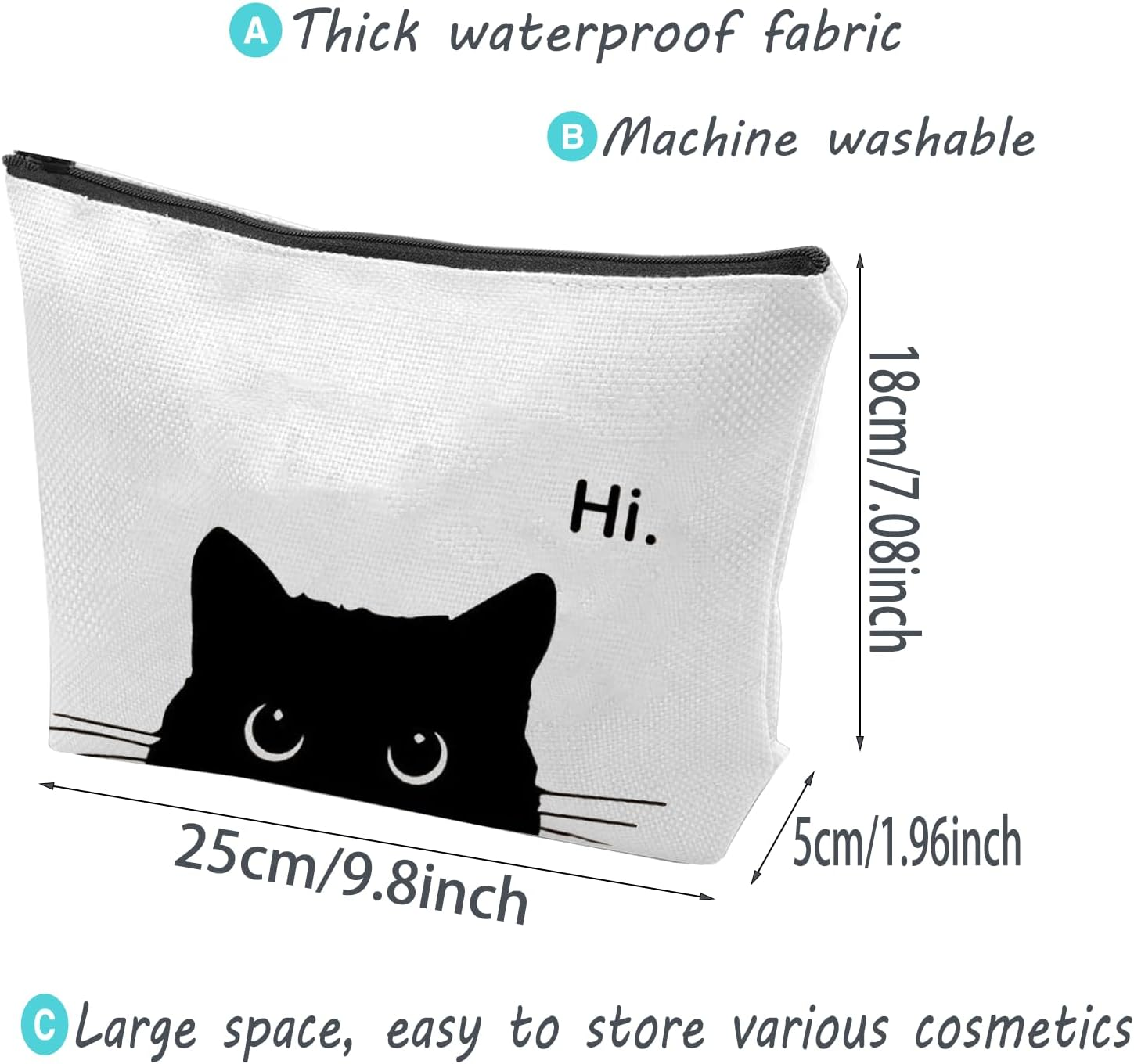 Cat Lover Gift Hi Black Cat Makeup Bag Pouch Bag Kitty Kitten Cosmetic Bag Cat Owner Gift (Hi Cat MB-AU)