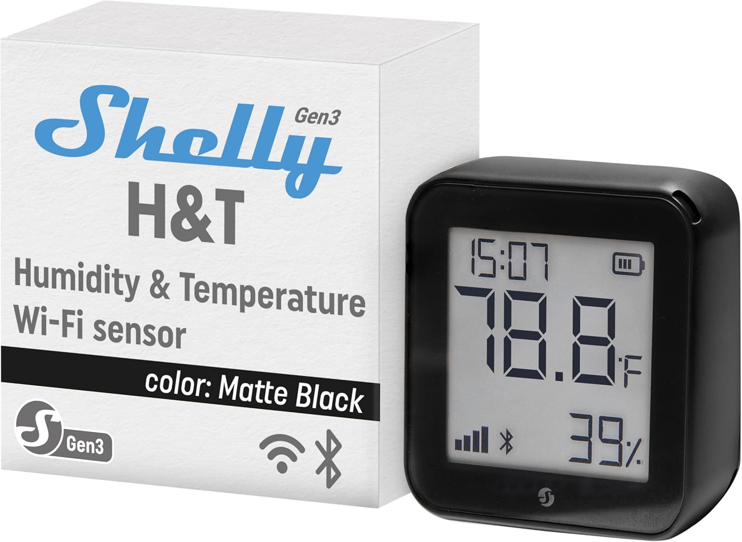Shelly H&T Gen 3 Ivory Wi-Fi and Bluetooth Temperature and Humidity Sensor Home Automation No Hub Required Long Battery Life Wall Mounting Possible