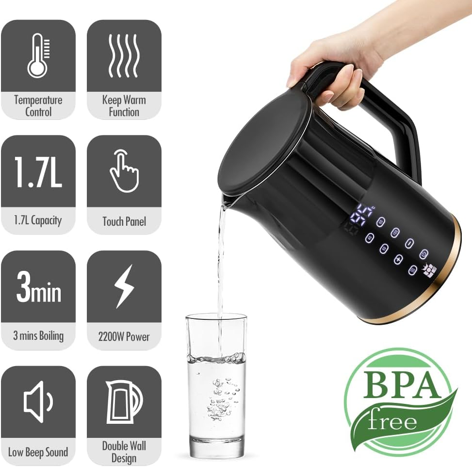 Forme Stainless Steel Kettle 1.7 L Temperature Selection 40-100 &deg;C I LED Digital Temperature Display 7 Colours LED Lighting I Teapot Tea Kettle I Keep Warm Function I BPA Free image number 4