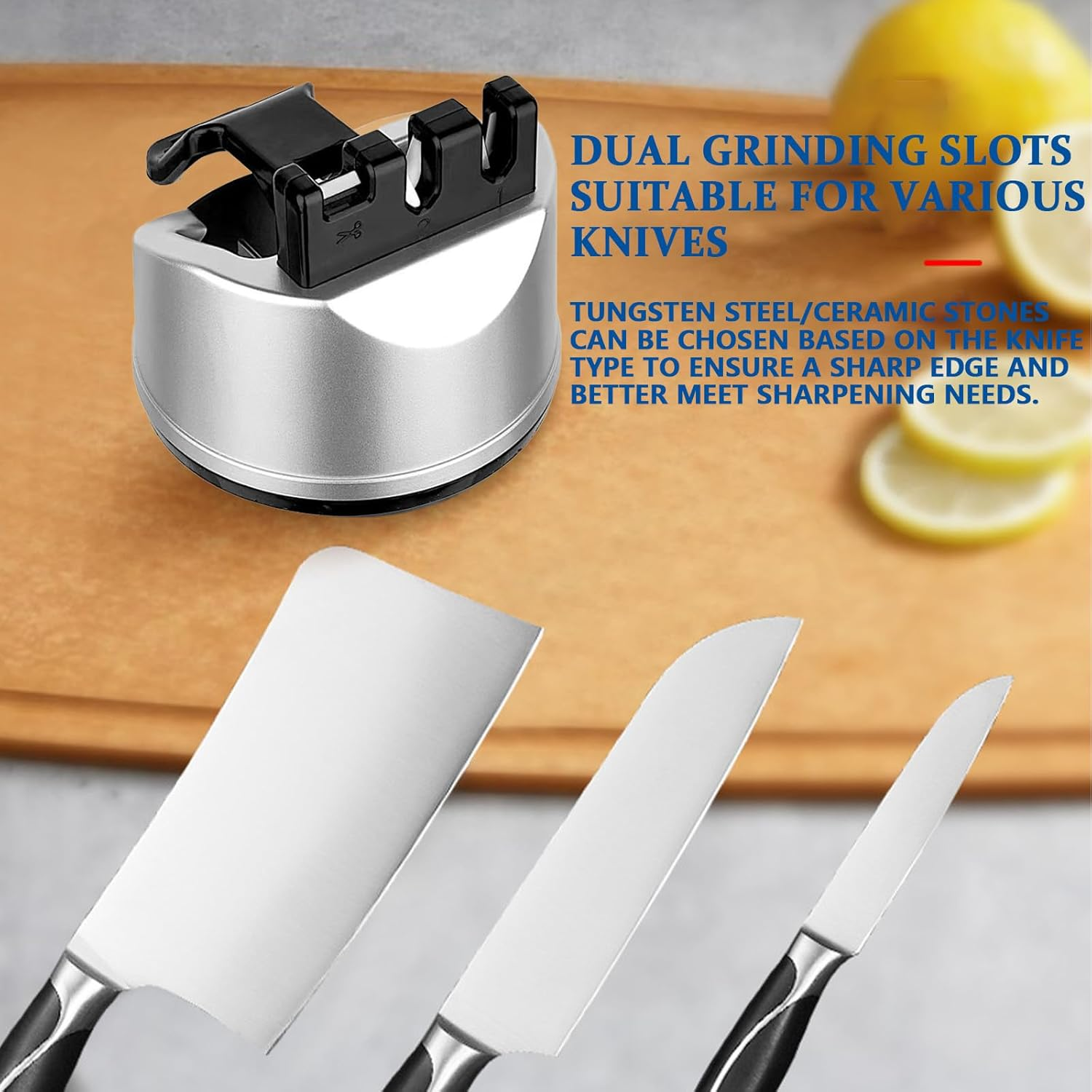 Multifunctional Knife Sharpener, 3-In-1 Manual Knife Sharpener, Knife Sharpener with Suction Cup, Stable and Safe, Professional Knife Sharpener for Scissors and All Types of Kitchen Knives image number 4