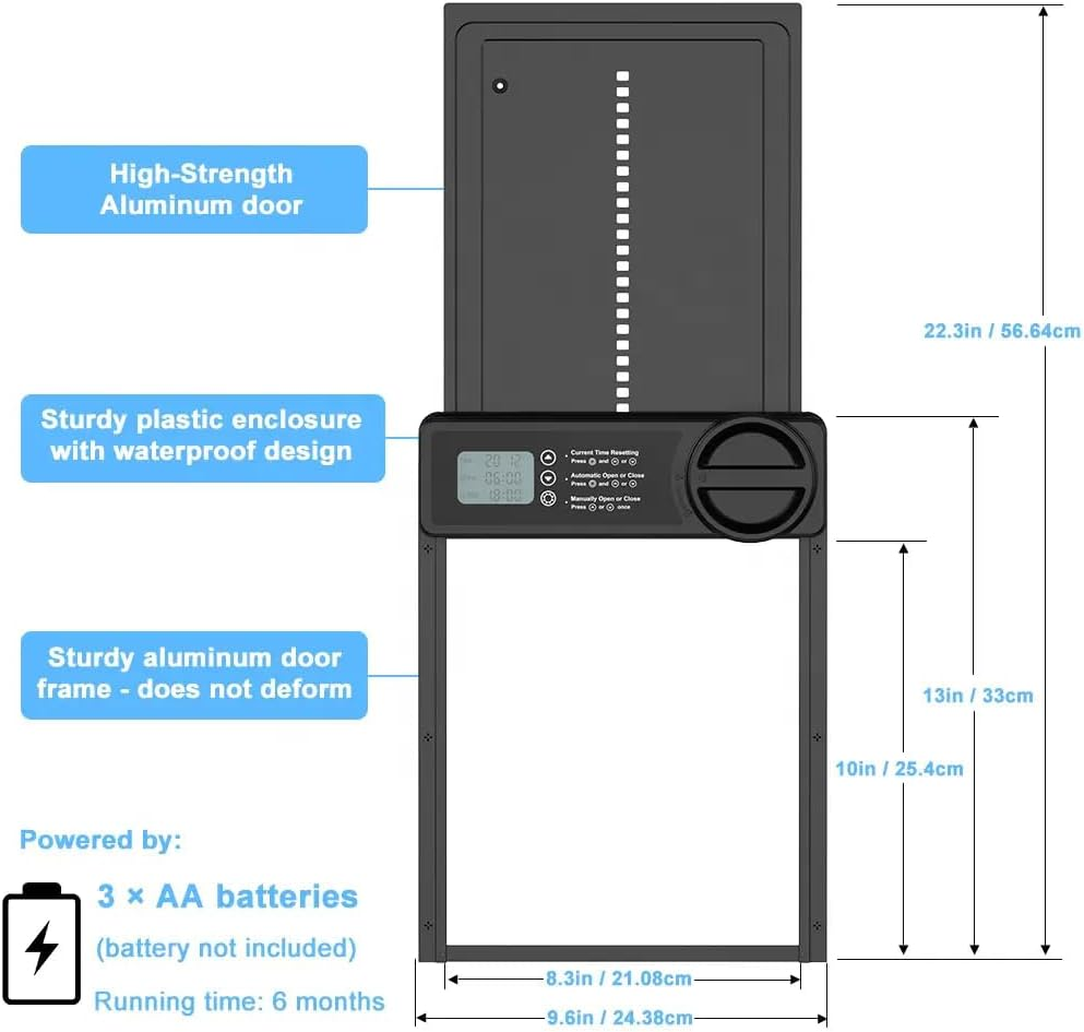 Automatic Chicken Coop Door with Timer Mode and Large Programmable LCD Screen,Anti-Pinch Aluminum Alloy Chicken Coop Door with Low Battery Warning image number 1