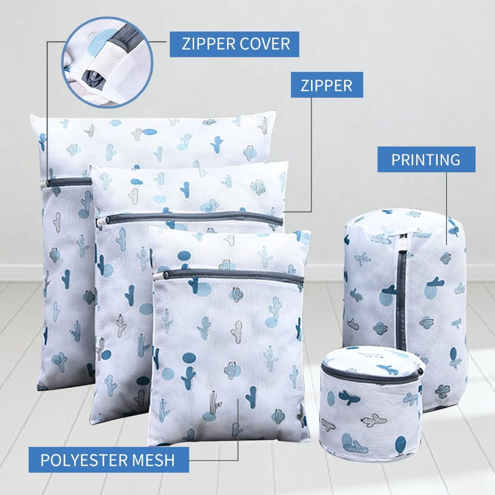 Vivva 5Pcs Durable Mesh Laundry Bags for Delicates, Travel Storage Organize Bag, Clothing Washing Bags for Laundry, Blouse, Bra, Hosiery, Stocking, Underwear, Lingerie (Cactus) image number 2