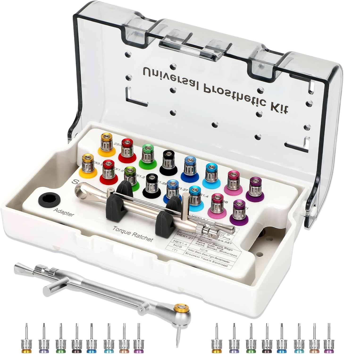 Dental Implant Torque Wrench Set Universal Prosthetic Kit Dental Implant Kit with Torque Adjustable Ratchet Screwdrivers 16Pcs, Fully Autoclavable,10-70Ncm, Secure/Disassemble Implant Restorations image number 3