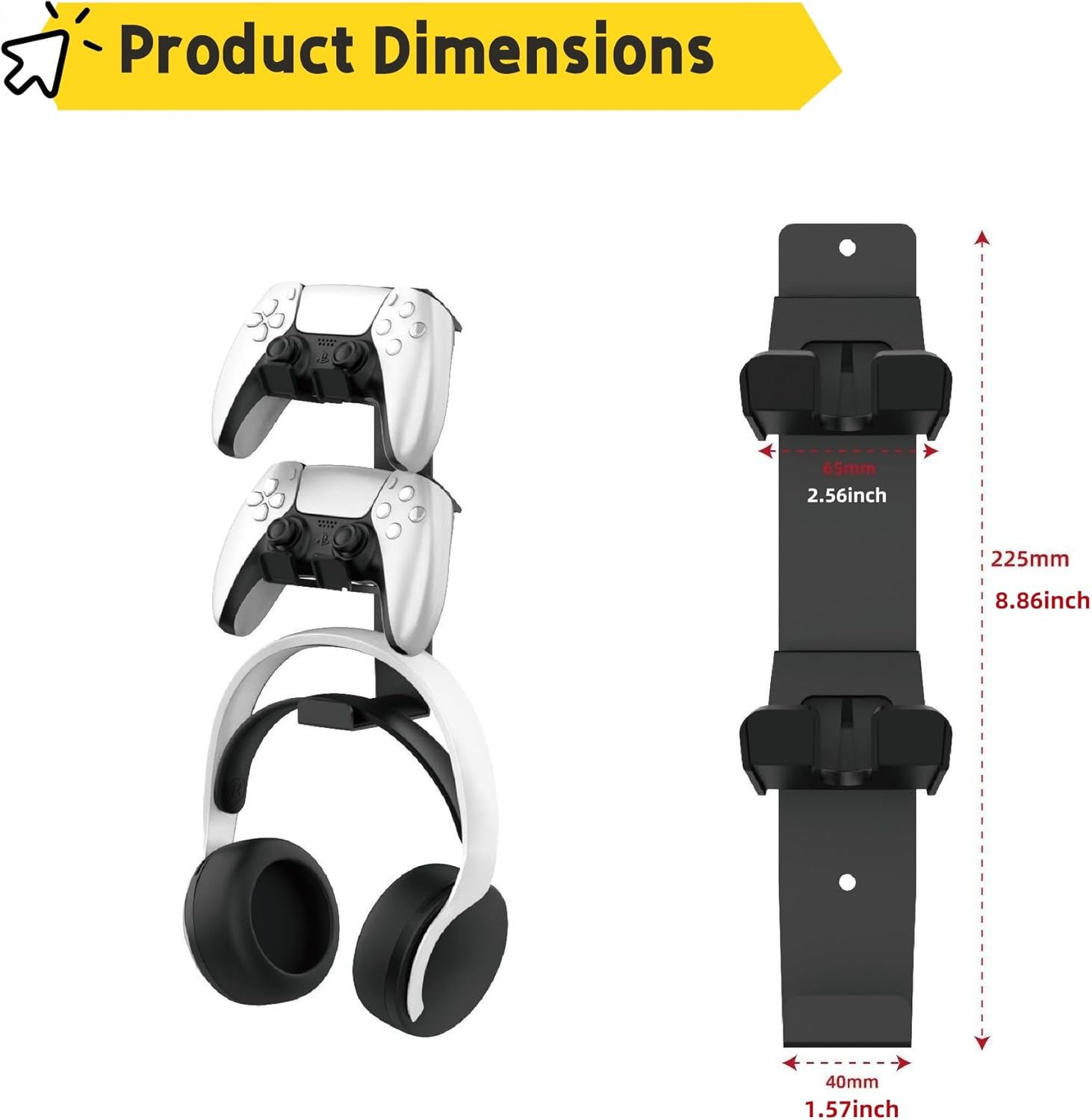 GM-G 3-In-1 Wall Mount Gaming Stand, Dual Controller Holder & Headphone Hanger, Gamepad Storage Rack Compatible with PS5, Switch, Wall Organizer for Gaming Accessories. (White) image number 4