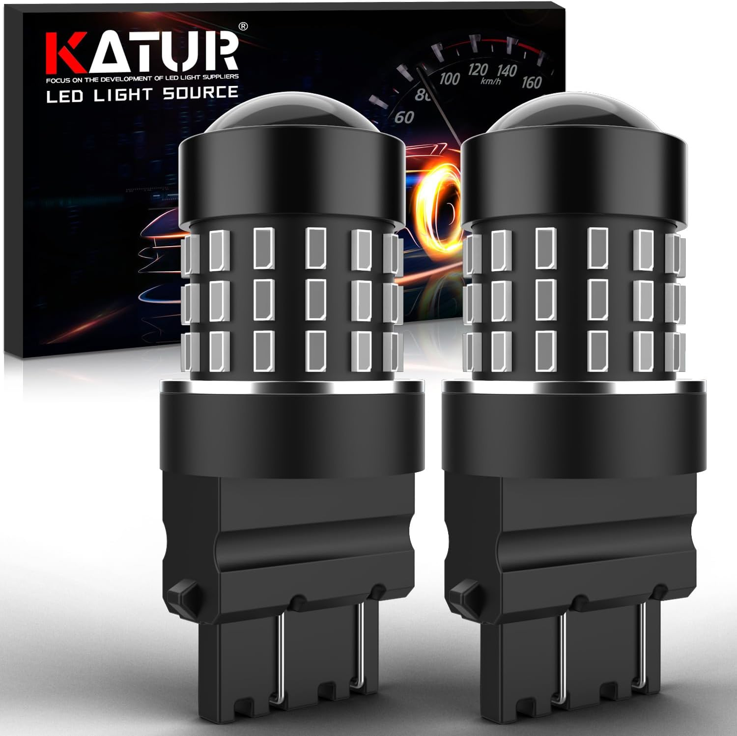 KATUR 3157 3047 3057 3155 3156 Led Light Bulb High Power 3014 54 Chipsets Super Bright 650 Lumens Replace for Turn Signal Back up Reverse Brake Tail Stop Parking RV Lights,Brilliant Red(Pack of 2) image number 5