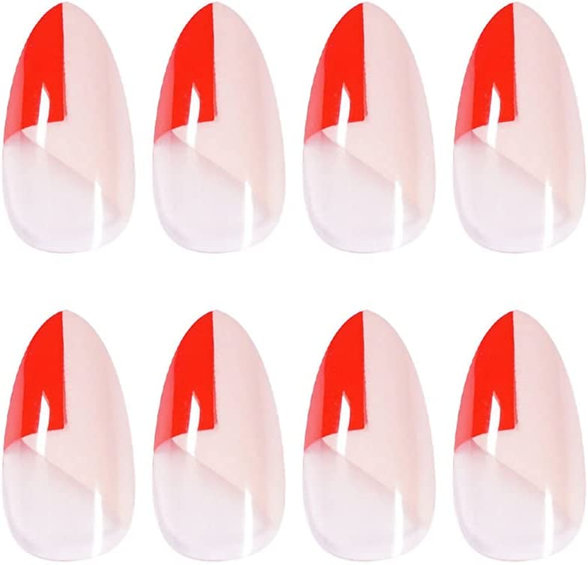 Oval Short Press on Nails Red Stiletto False Nail Full Cover Hypotenuse Nail Art for Salon Women Girls 24PCS image number 6