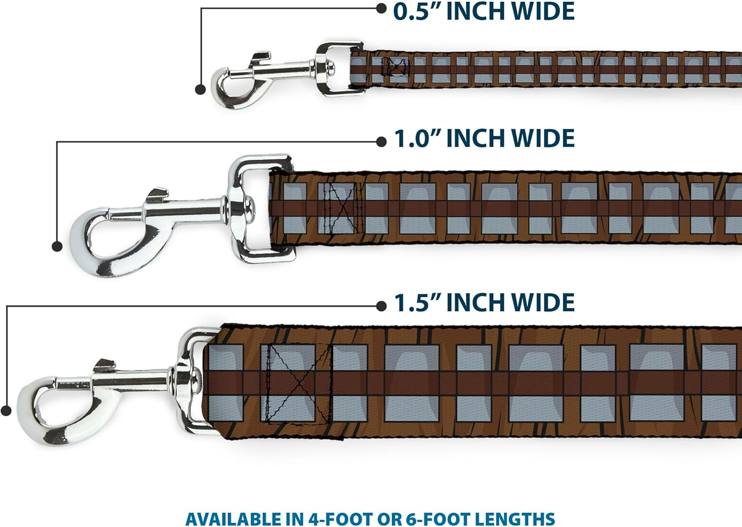 Dog Leash Star Wars Chewbacca Bandolier Bounding Browns Gray 6 Feet Long 1.0 Inch Wide image number 1