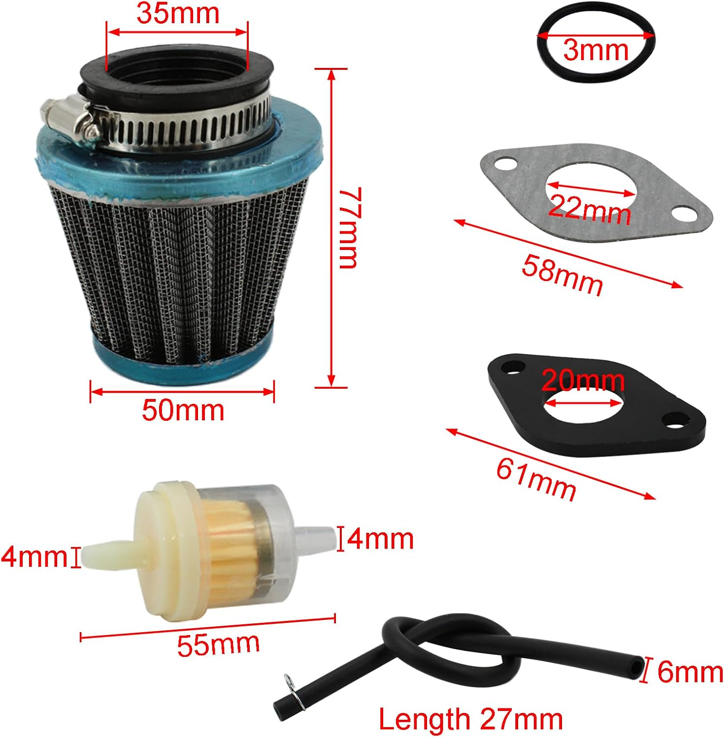 PZ19 Carburetor with Fuel Filter Air Filter Kit Replacement for 50Cc 70Cc 90Cc 110Cc 125Cc ATV Dirt Bike Go Kart image number 6