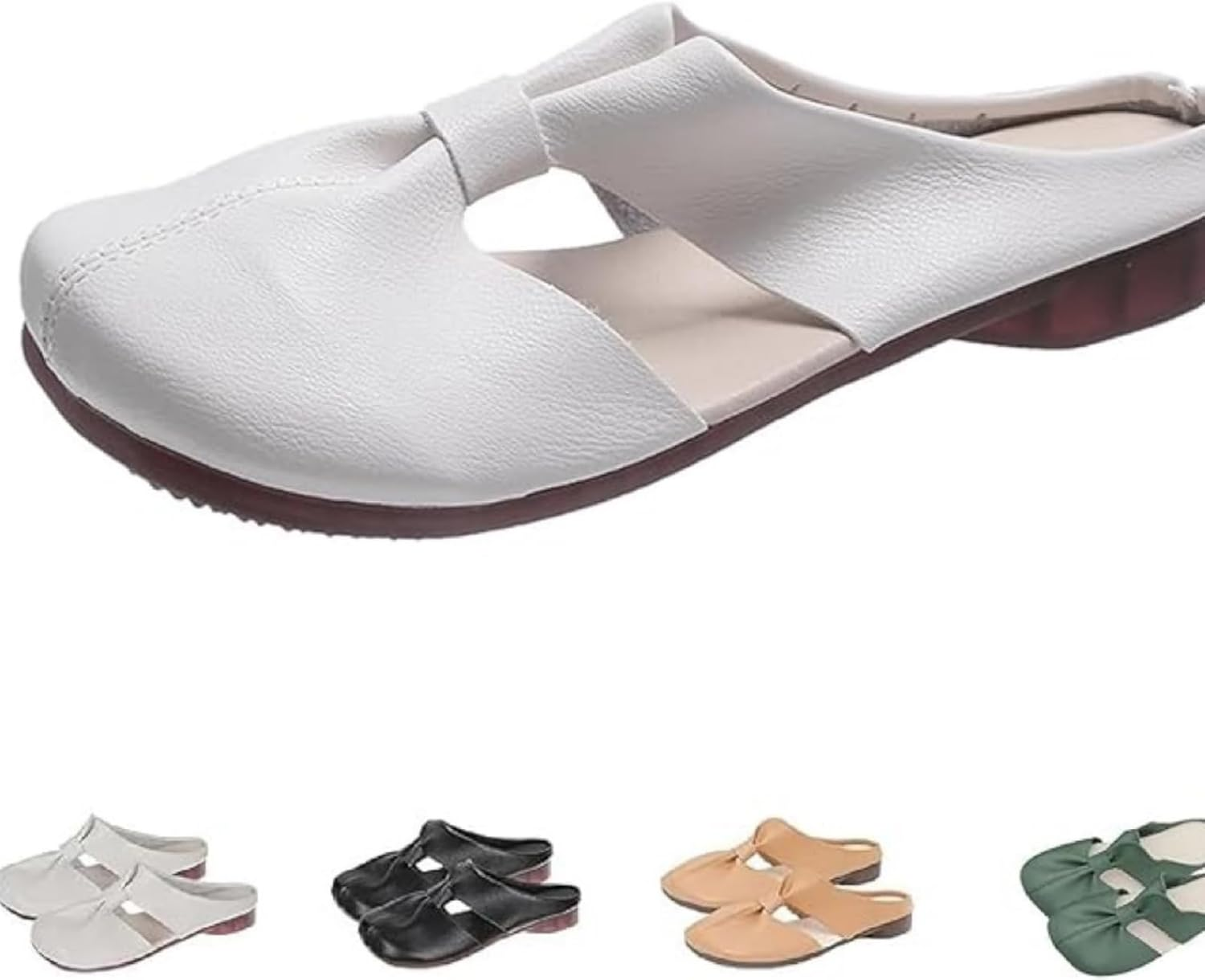 2025 Cut Out Design Flat Mules for Women,Women'S Soft Sole Knot Mules,Lightweight round Toe Backless Non-Slip Sandals (White,10) image number 1