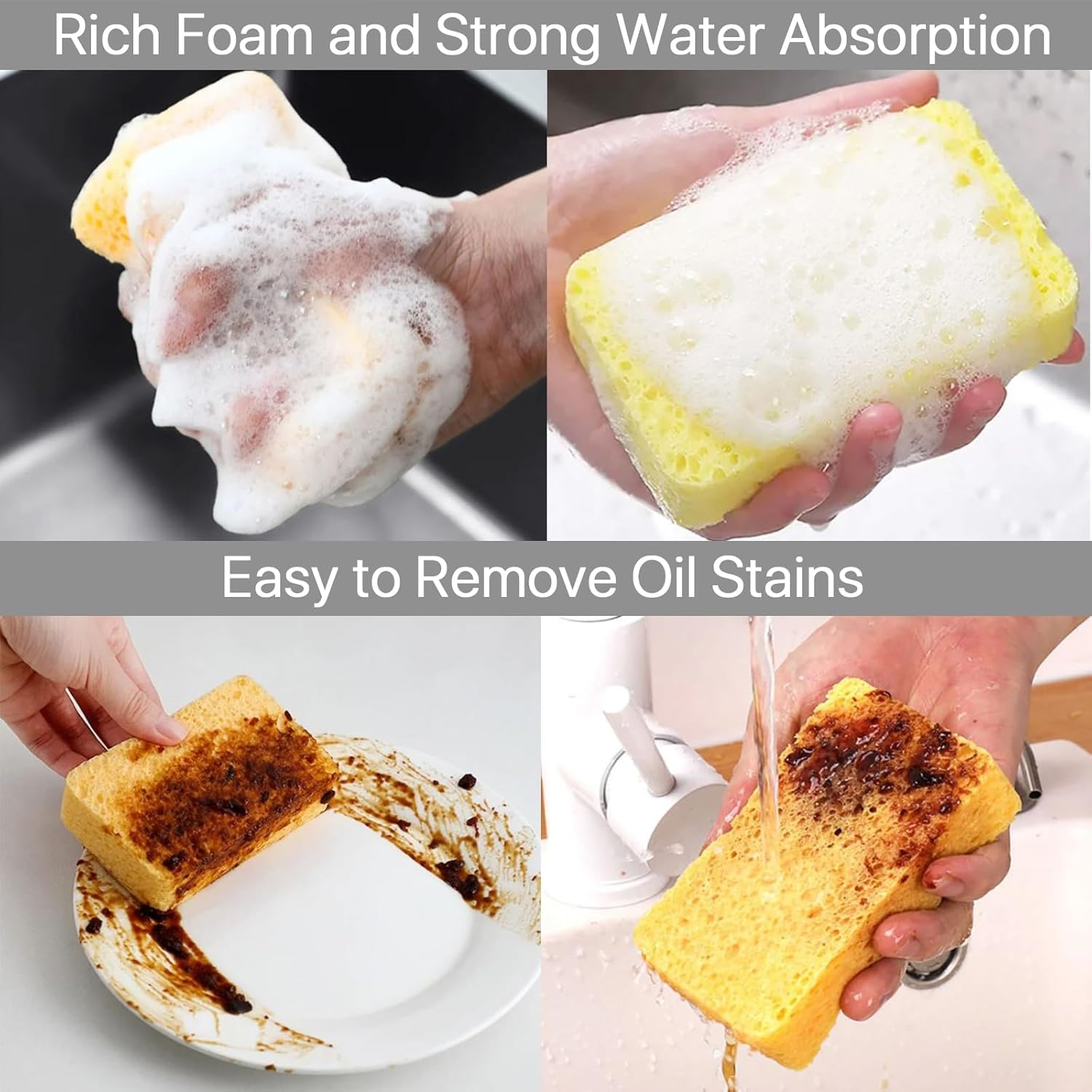 Wowled Biodegradable Kitchen Sponges Washing Up, 12 Pack Natural Compostable Cellulose Cleaning Sponges Colourful Sponge for Home Car Daily Use