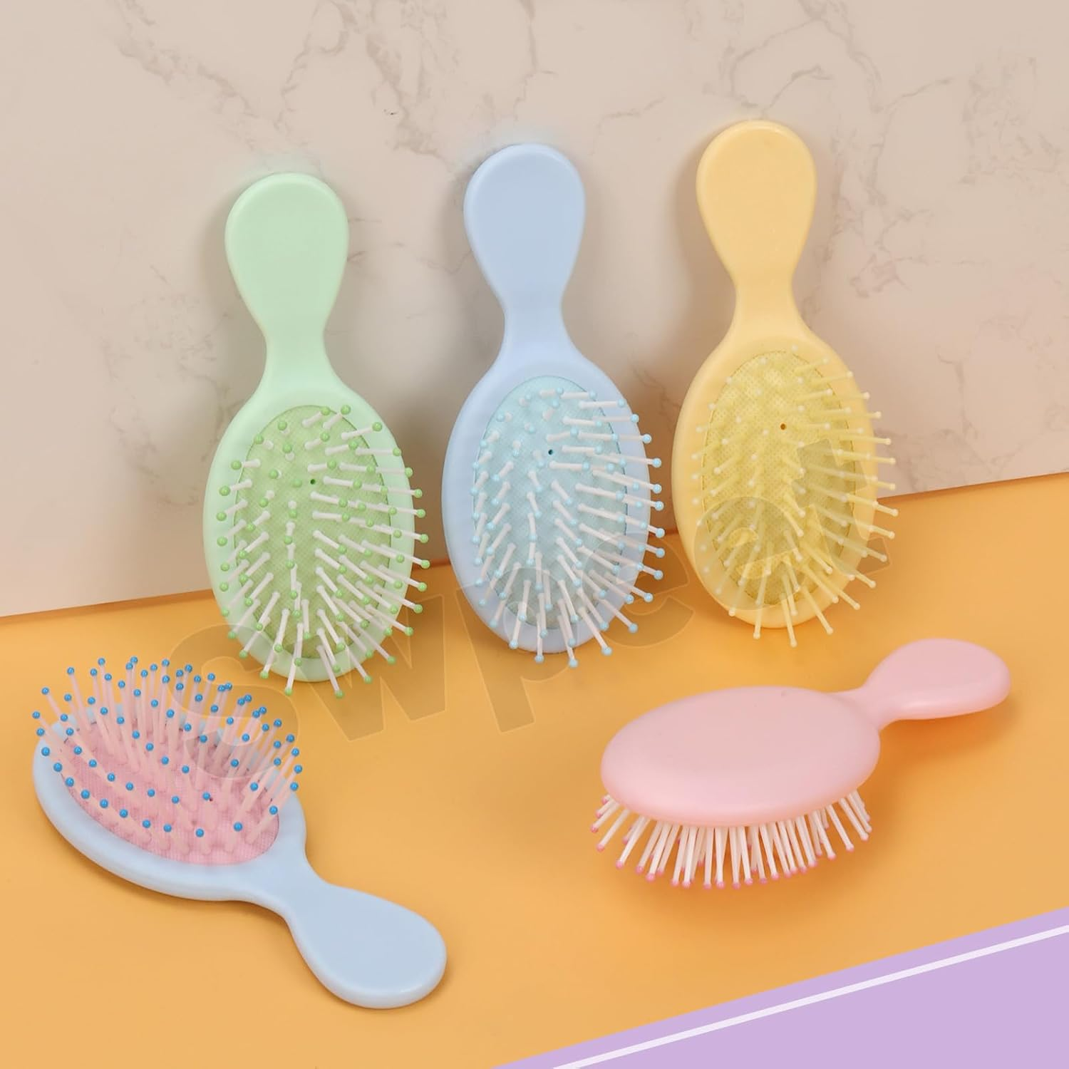 Swpeet 12Pcs Multicolor Mini Wet Hair Brush Assortment Kit, Travel Detangling Brush Small Paddle Hair Brush Pocket Travel Hair Brushs with Ease Knots Air Cushion Comb for All Hair Types image number 6