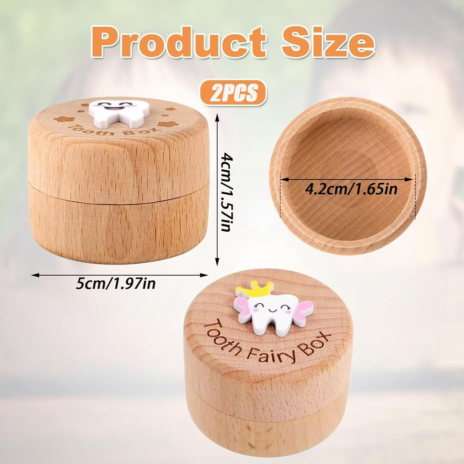 MYTOAU 2PCS Tooth Fairy Box, 3D Carved Wooden Holder Cute Tooth Keepsake Box Storage Baby Saver Container Box for Boys Girls Birthday Baby Shower Gifts image number 2