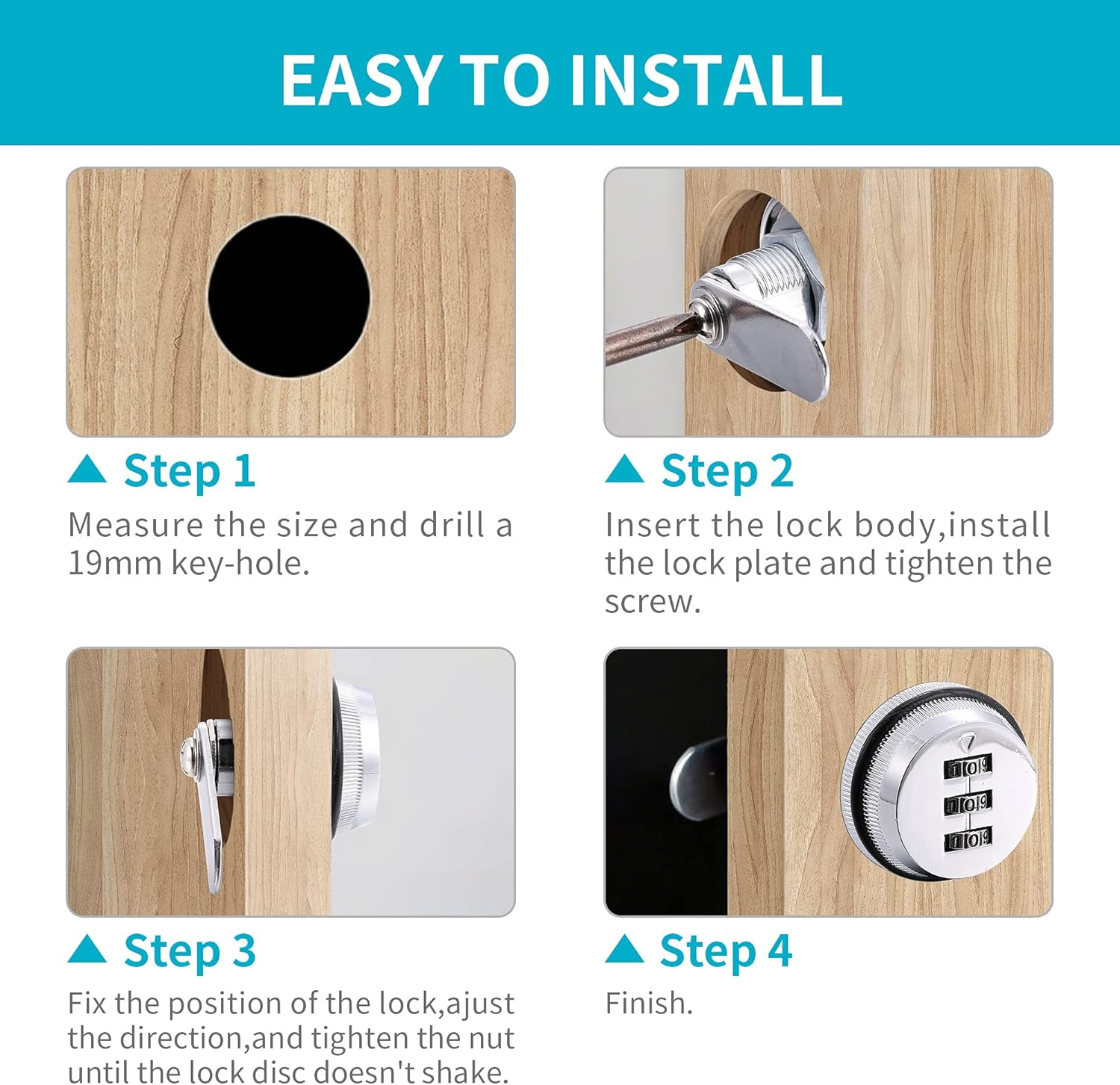 4 Pack Combination Cabinet Lock, Password Coded Cabinet Lock,Combination Cam Locks with 3/4'' Cylinder Chrome Finish,Security Locks for Cabinet Deposit Box Mailbox image number 6