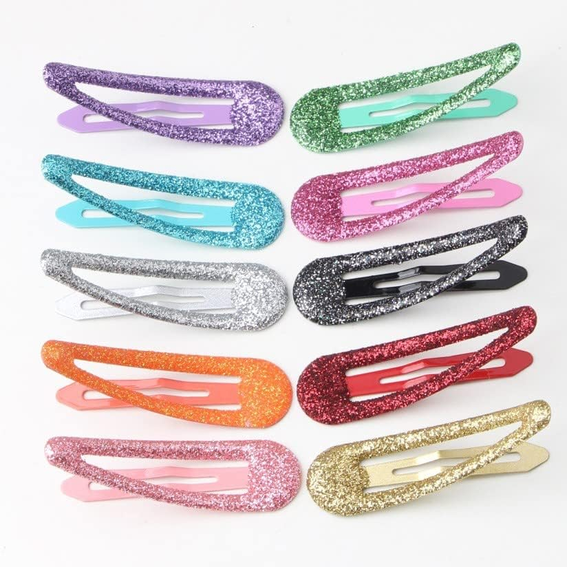 ZEVONDA Glitter Hair Snap Clips - Metal Hair Clips Colorful Glitter Sequin Hair Clips Barrettes Hair Styling Accessories for Toddlers Kids Girls Women, Green *12 - 12 X Rose Red image number 4
