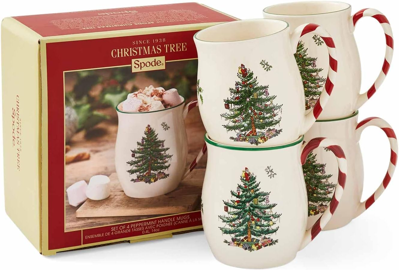Spode Christmas Tree Mugs with Peppermint Handles Set of 4 image number 5