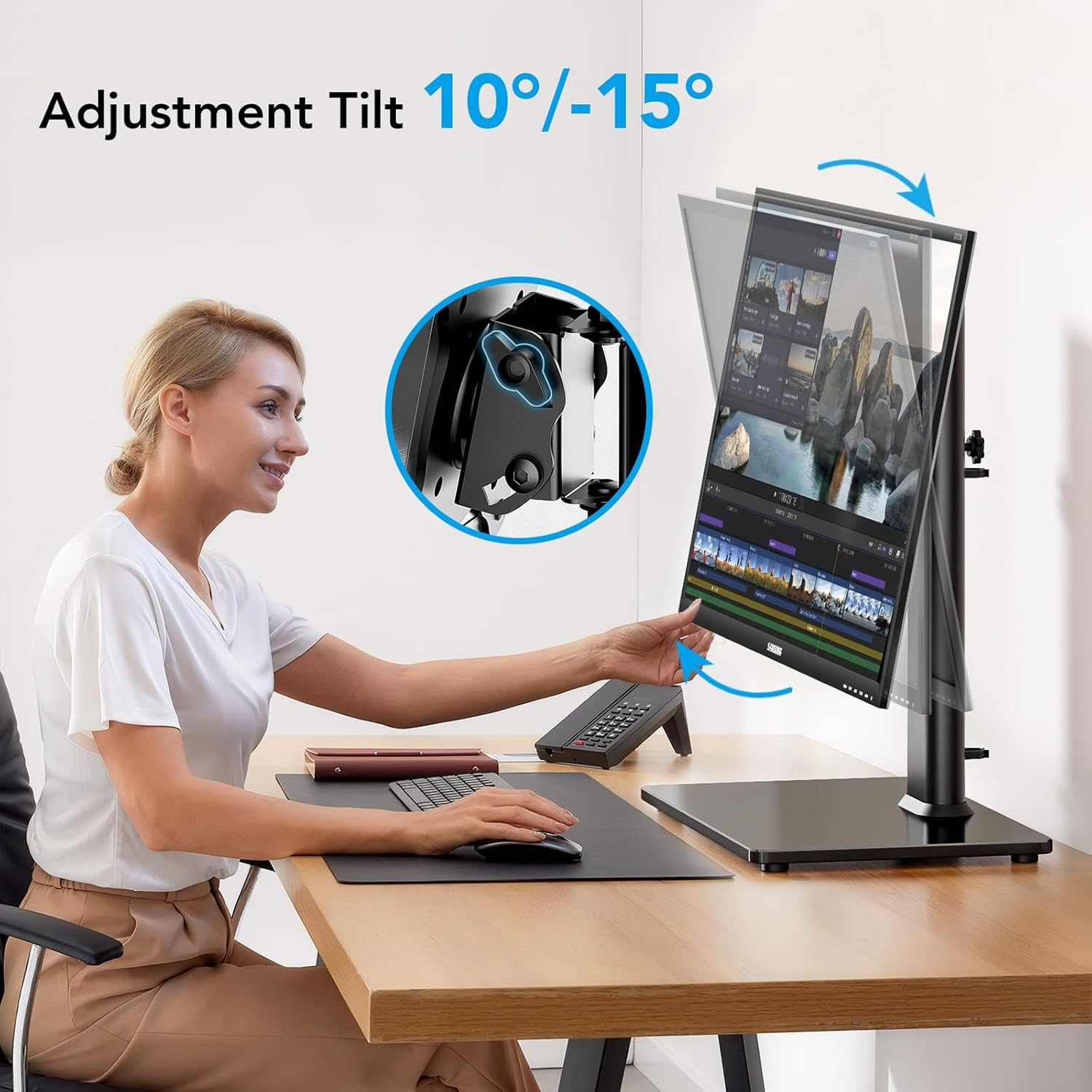 Single Monitor Desk Stand Free-Standing Desk Mount Arm Riser for 13 Inch to 32 Inch Screen Freestanding VESA Mount Base, Adjustable Height, Tilt, Swivel, Rotation, Black AX05TB01 image number 2