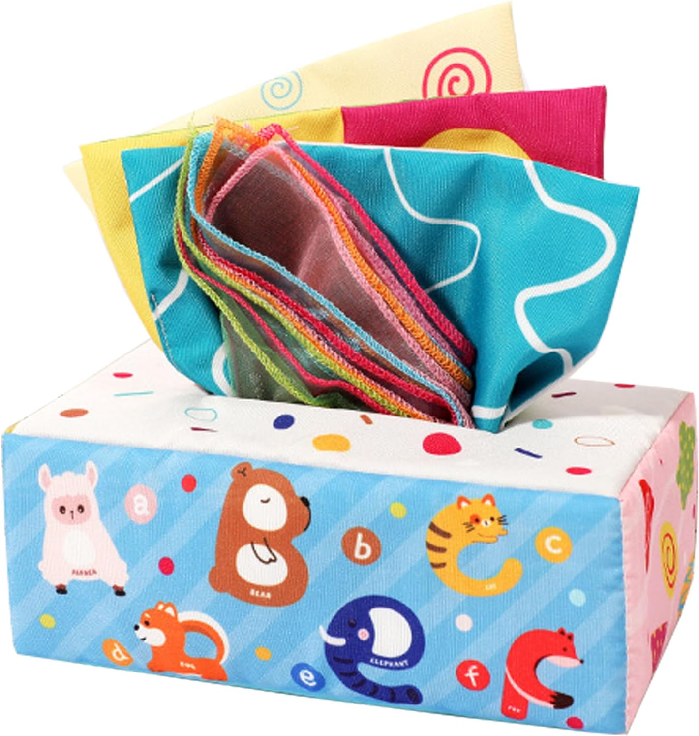 Baby Toys - Tissue Box Toy Montessori for Babies 0-12-18 Months, Sensory Baby Tissue Box Toys with Soft Crinkle Papers and Silk Scarves, Toddler Early Learning Toys Chrismas Birthday Gifts image number 1