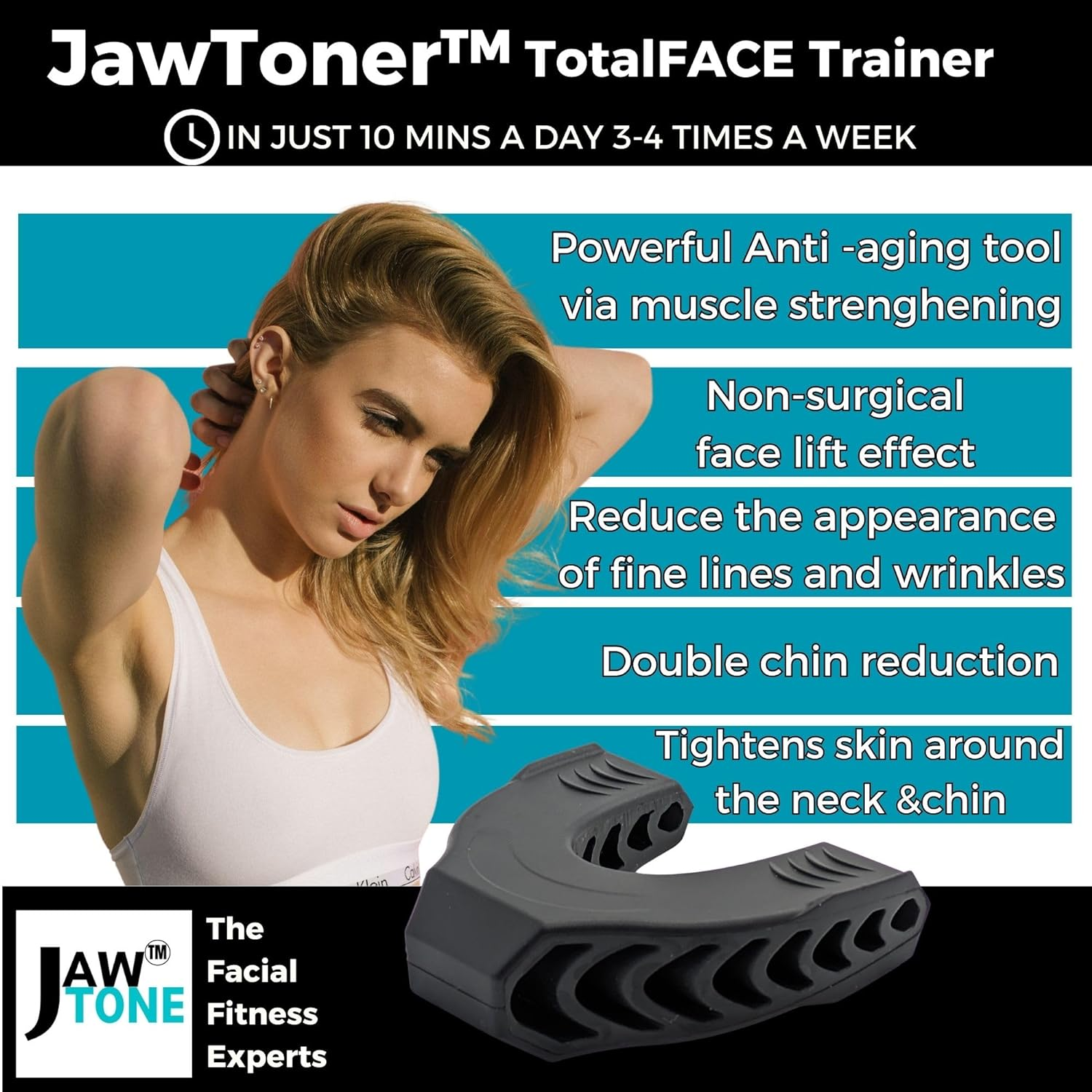 Jawtone&trade; Face and Jawline Exerciser for Men and Women. Jaw, Neck, CHIN, Cheeks Targeted to Slim, Tone, and Define a Sharper, Age-Defying Look ADVANCED LEVEL -60LBS Resistance image number 1