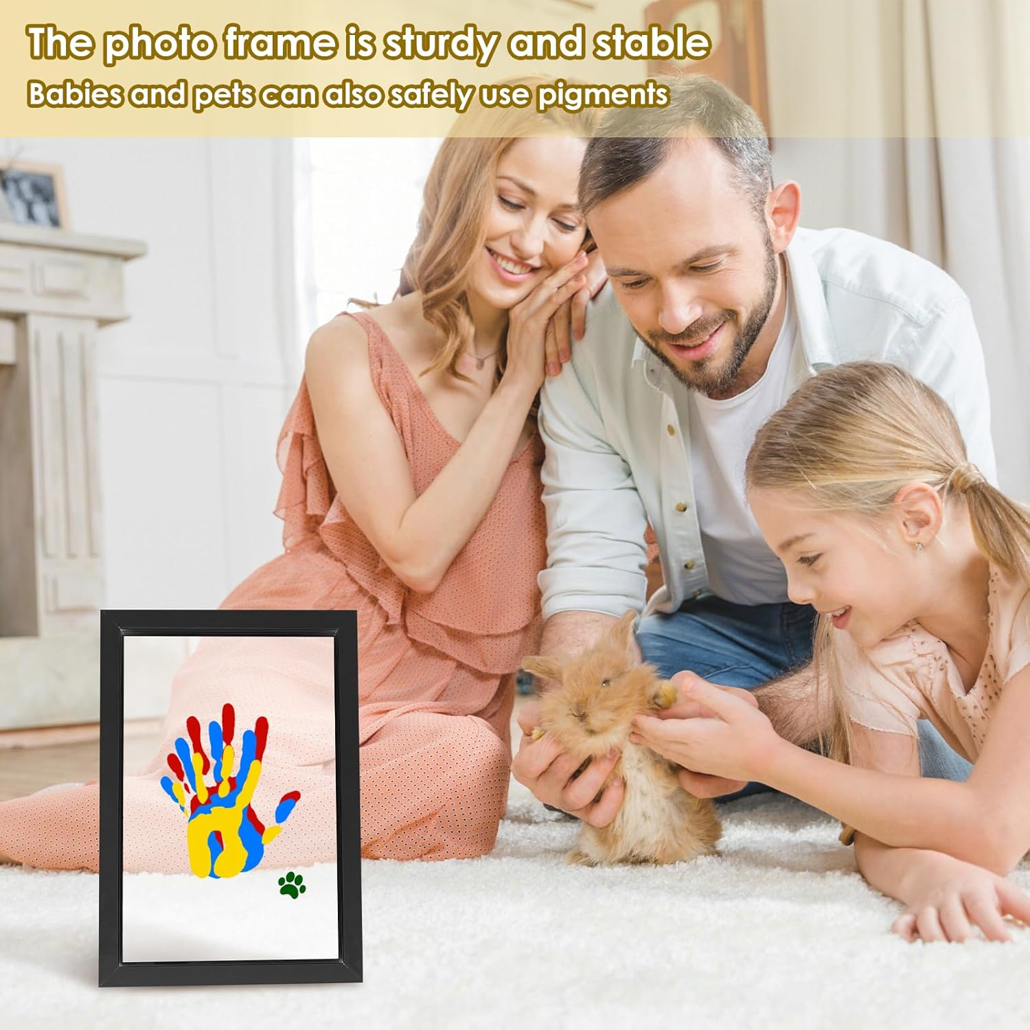 Family Handprint Kit Hands on Skill Keepsake Wooden Frame Parent Child Interaction Handprint Baby Set DIY Baby Hand and Footprint Keepsake for New Parents Newborn Home Safe Paint(Black) - Black image number 3