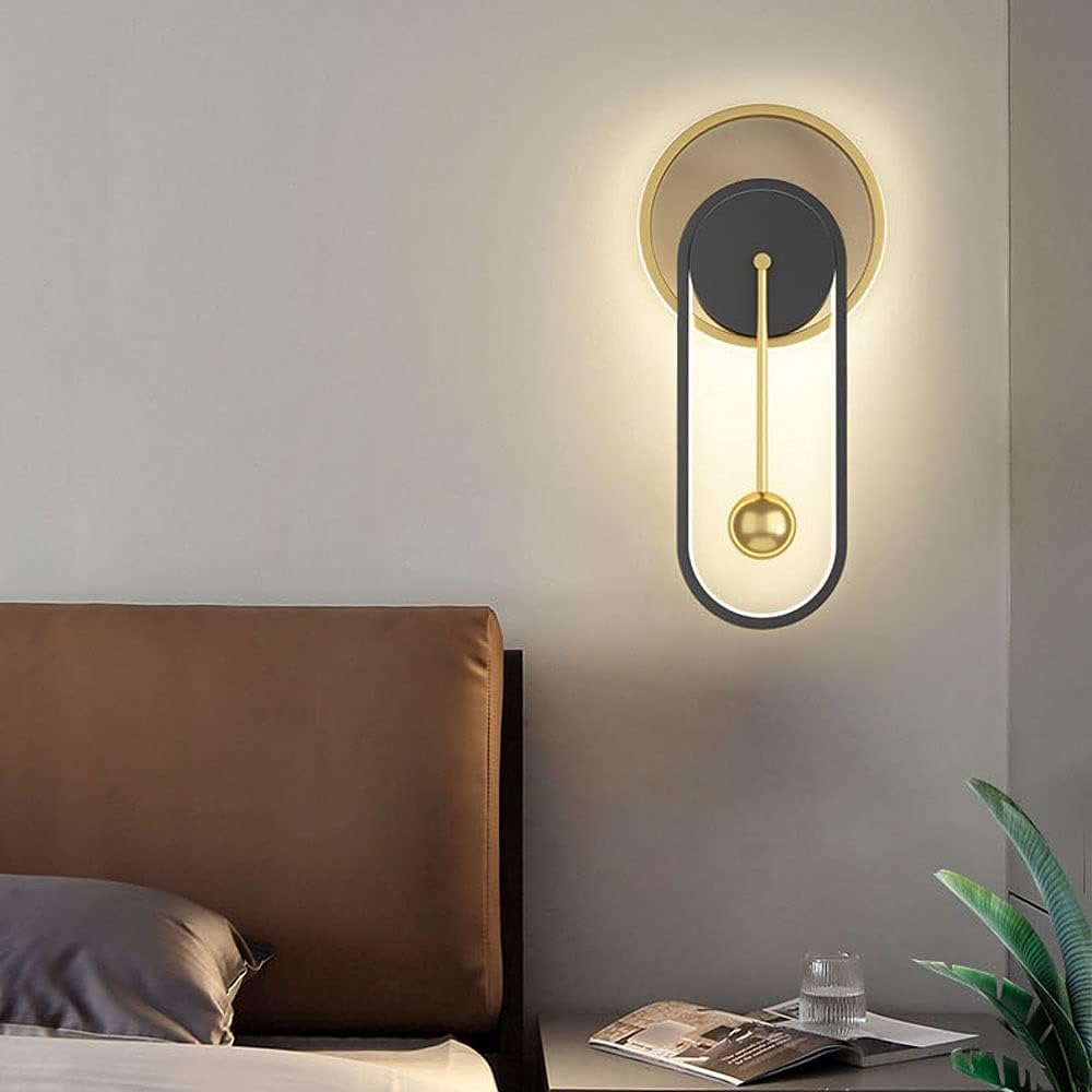 LED Black Wall Lamp Gold Metal Wall Light, 25W Wall Sconces Bedroom Bedside Wall Lighting Fixture, Indoor Clock Shape Wall Mounted Lamps for Living Room Hallway Stairs (Color : 3 Color Mode) XXZ image number 5