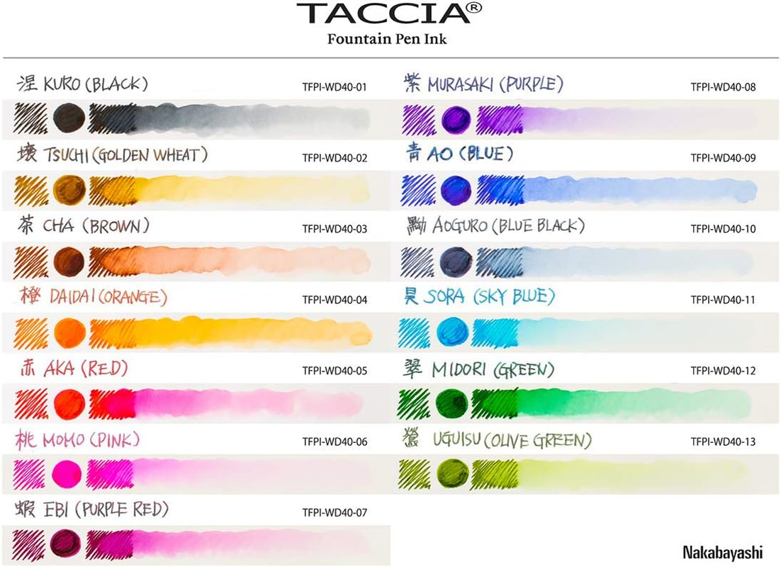 TACCIA TFPI-WD40-10 Blue Ink Fountain Pen Ink, Water-Based Dye, Blue image number 1