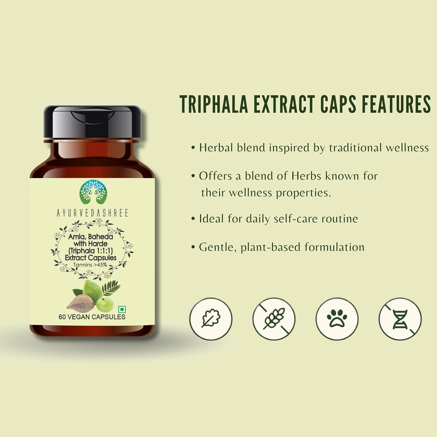 Triphala Extract 500Mg - 60 Vegetarian Capsules | Amla, Baheda & Harad Extract | | All Natural | 100% Vegan | Gluten-Free | GMP Certified. image number 1