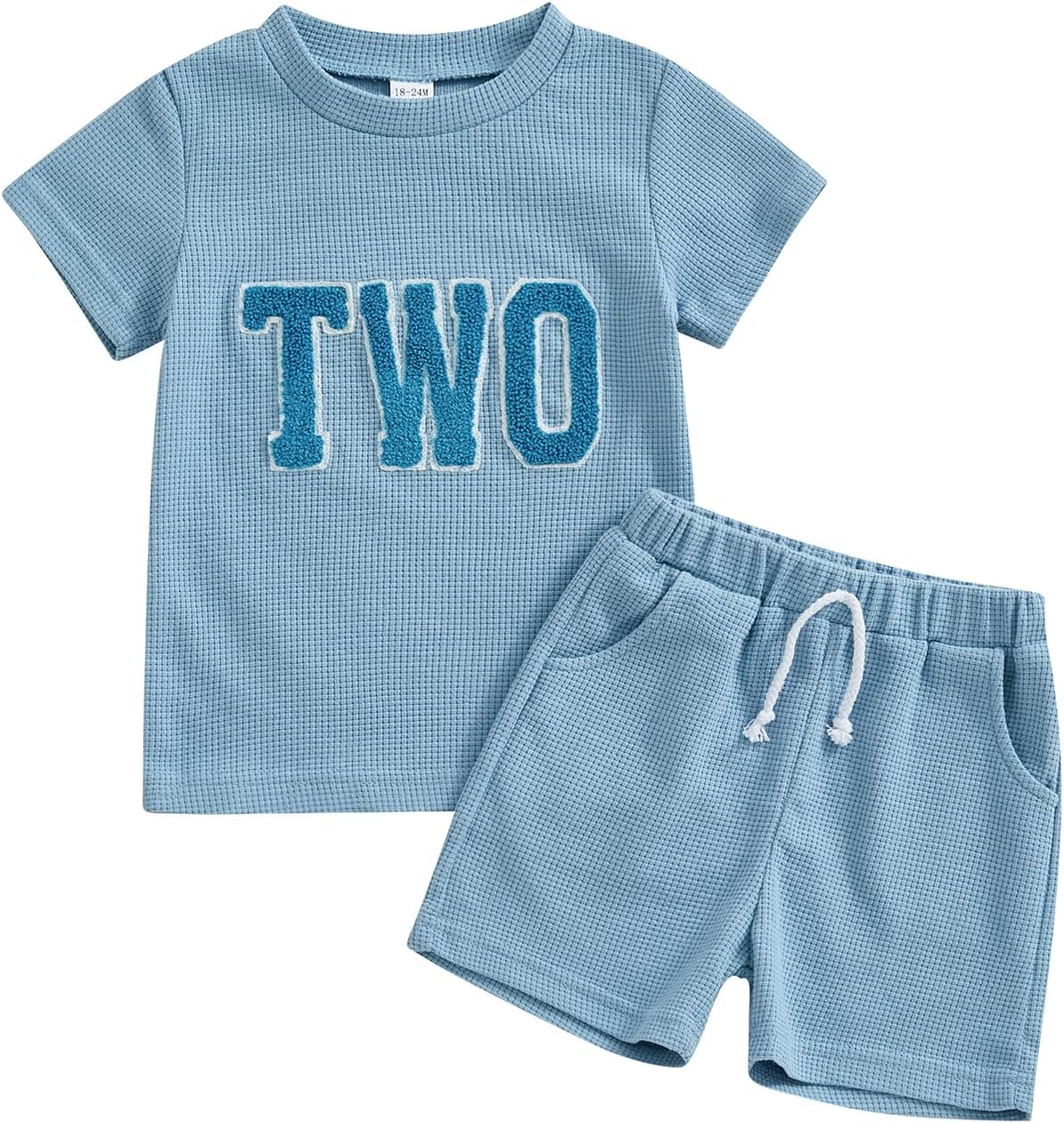 Lamuusaa Toddler Baby Boy Birthday Outfit One/Two Letter Embroidery T-Shirt Jogger Shorts Waffle Summer Clothes