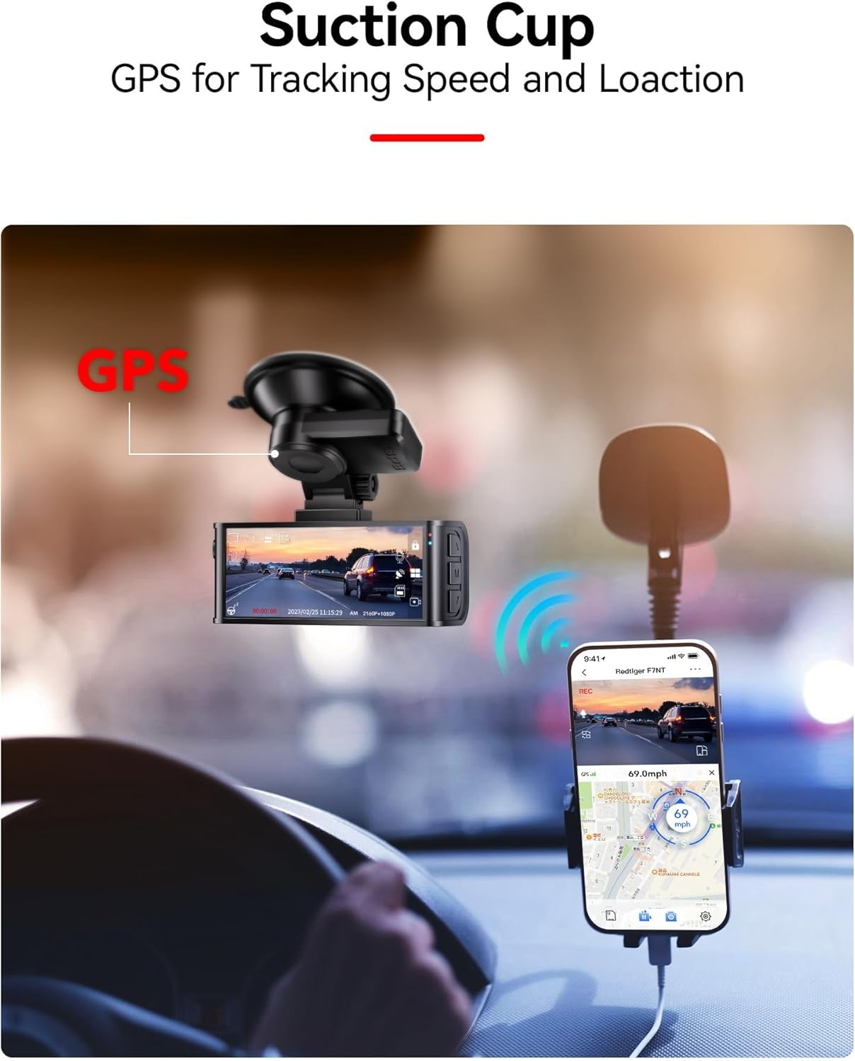 REDTIGER Suction Cup Mount F7N/F7NP/F7NT Dash Cam with GPS Module image number 1