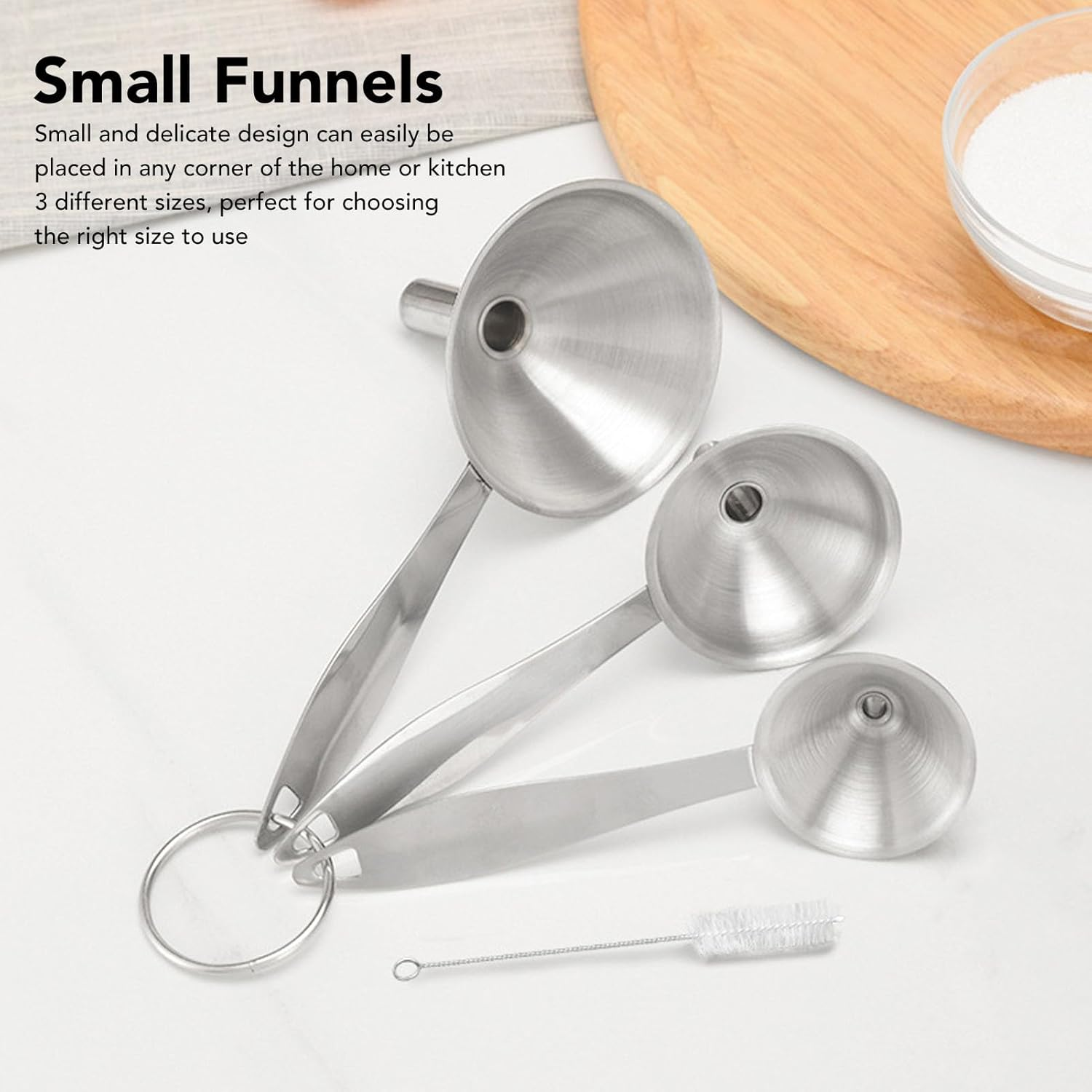 Stainless Steel Funnel, 3Pcs Mini Filling Kitchen Funnel Food Grade Metal Small Funnels for Filling Bottles, Transferring Essential Oils Liquid Fluid, and Dishwasher Safe image number 5