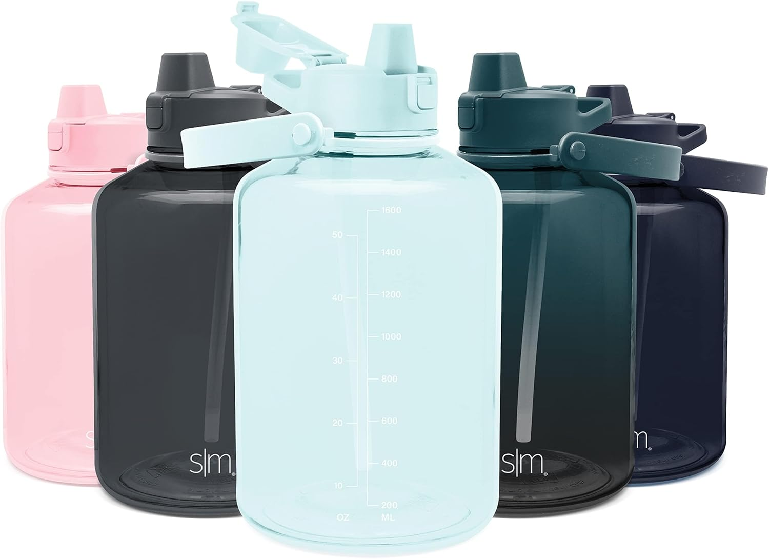 Simple Modern Half Gallon 64 Oz Water Bottle with Push Button Silicone Straw Lid & Motivational Measurement Marker | Large Reusable Tritan Plastic Water Jug | Summit Collection | Deep Ocean