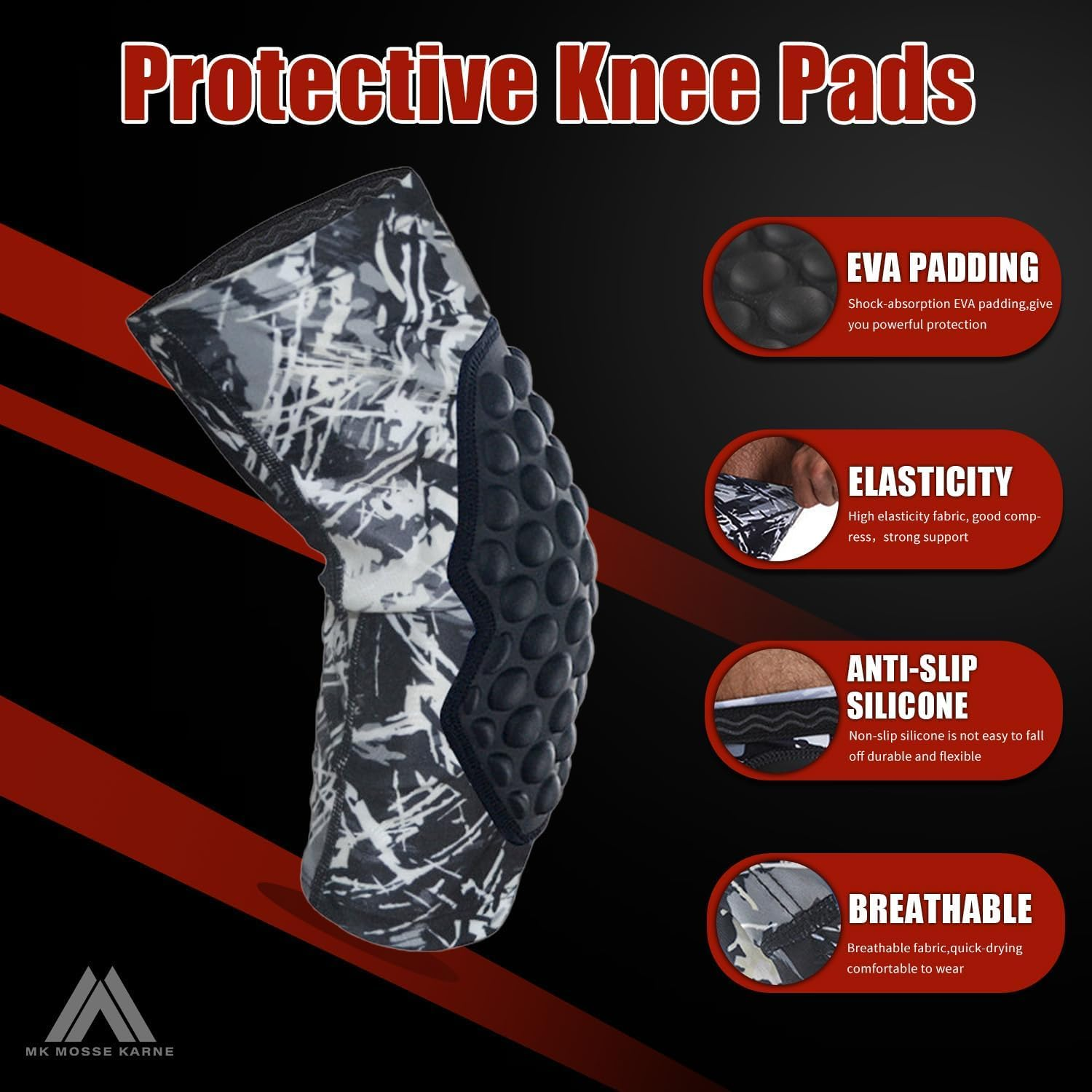 ZANZER Compression Knee Pads for Youth Adult, Basketball Baseball Knee Sports Brace Knee Support, Anti-Slip Collision Avoidance Knee Pad Protector Sleeve for Volleyball Football Cycling (1 Pair,Xl) image number 5