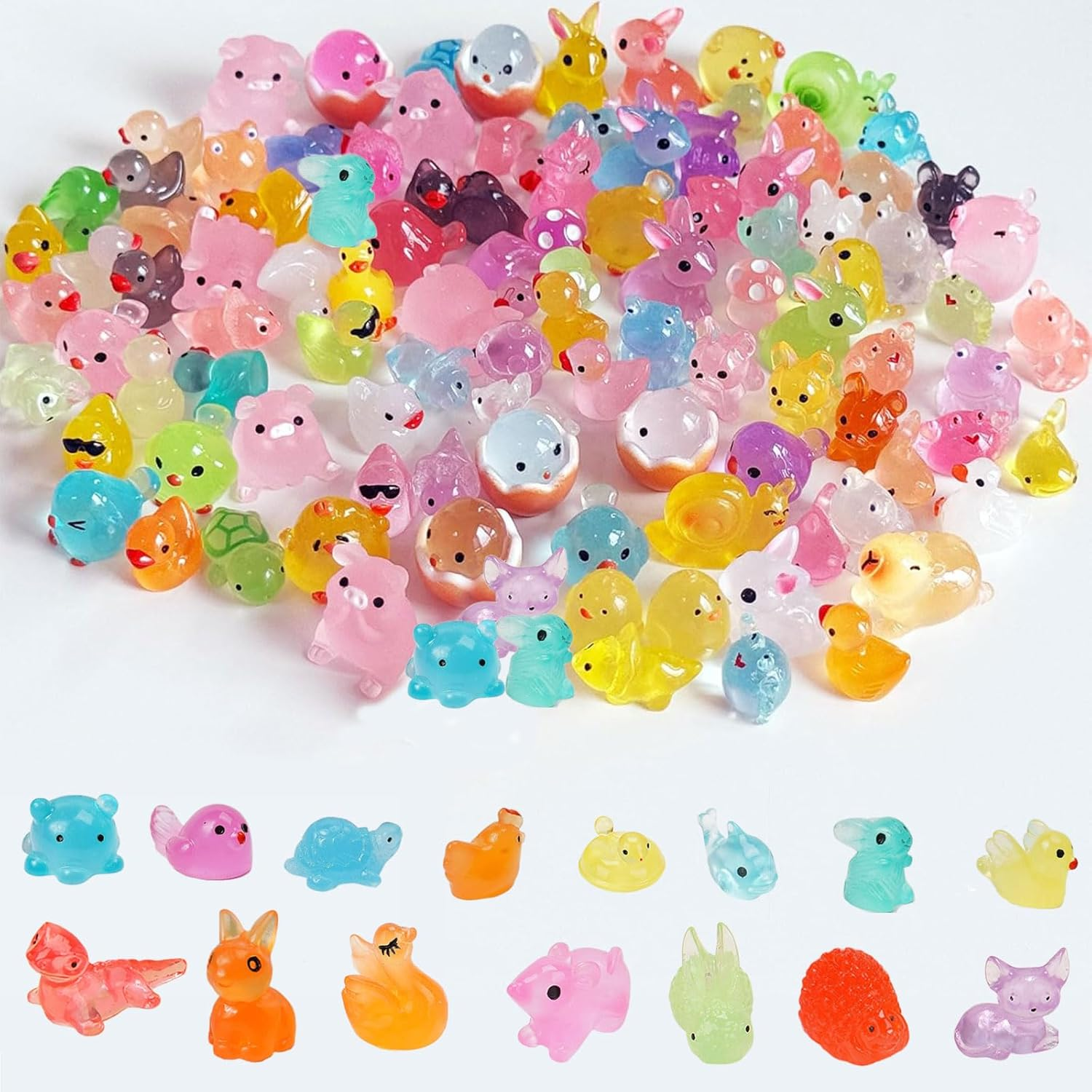 MYTOAU 60 PCS Mini Resin Animals Set, Luminous Resin Animals Figures for Family Crafts Aquarium Garden Landscape Dollhouse Ornament Potted Decorations DIY Accessories(Style and Color Are Random) image number 4