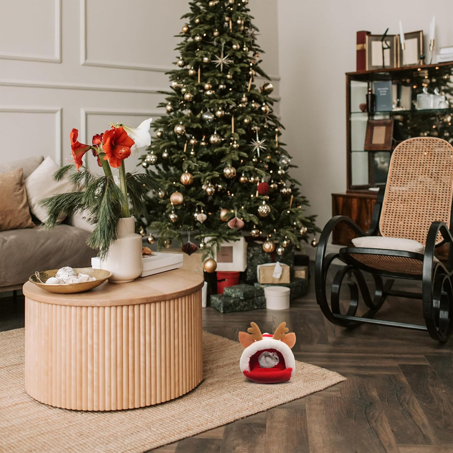 PRETYZOOM Christmas Guinea Pig House Cute Xmas Elk Shaped Hamster Hideout Winter Warm Chinchilla Bed Sleeping Cave for Small Pets Size S image number 1