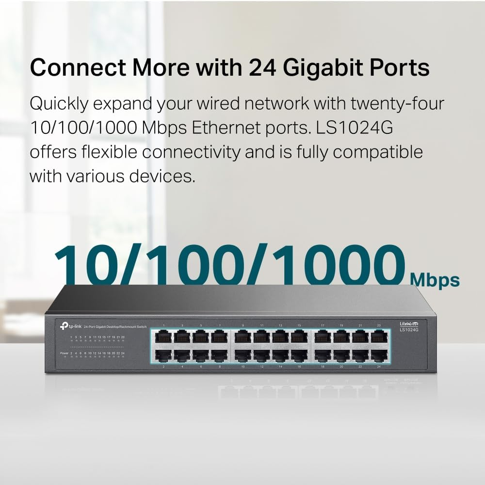 Tp-Link 24-Port Gigabit Desktop/Rackmount Switch, MAC Address Self-Learning, Auto MDI/MDIX, Auto Negotiation, Qos, Fanless Design, Energy-Efficient Technology, Plug & Play, Metal Case(Ls1024G) image number 6