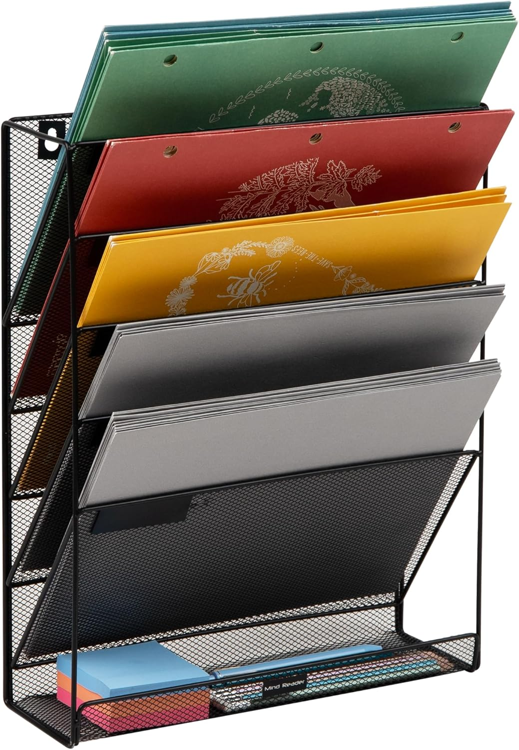 Mind Reader 5-Tier Vertical File Storage, Desktop Organizer, Wall Mount, Office, Metal Mesh, 12.75" L X 4" W X 16" H, Black image number 2