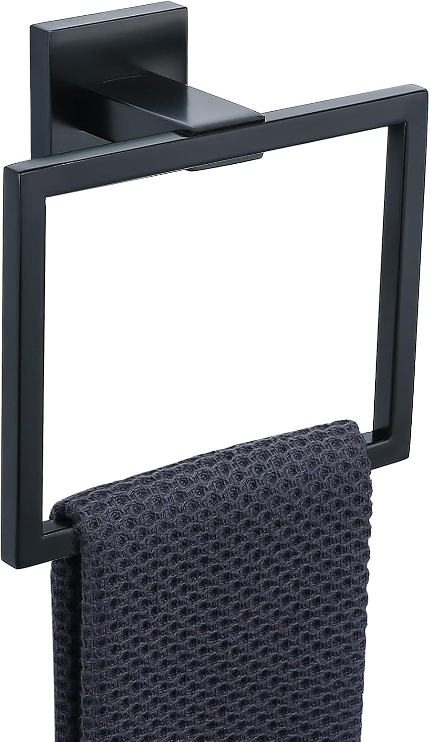 TQKAG Brushed Gold Towel Ring Bathroom Hand Towel Holder Stainless Steel Square Towel Bar Hangers Wall Mounted