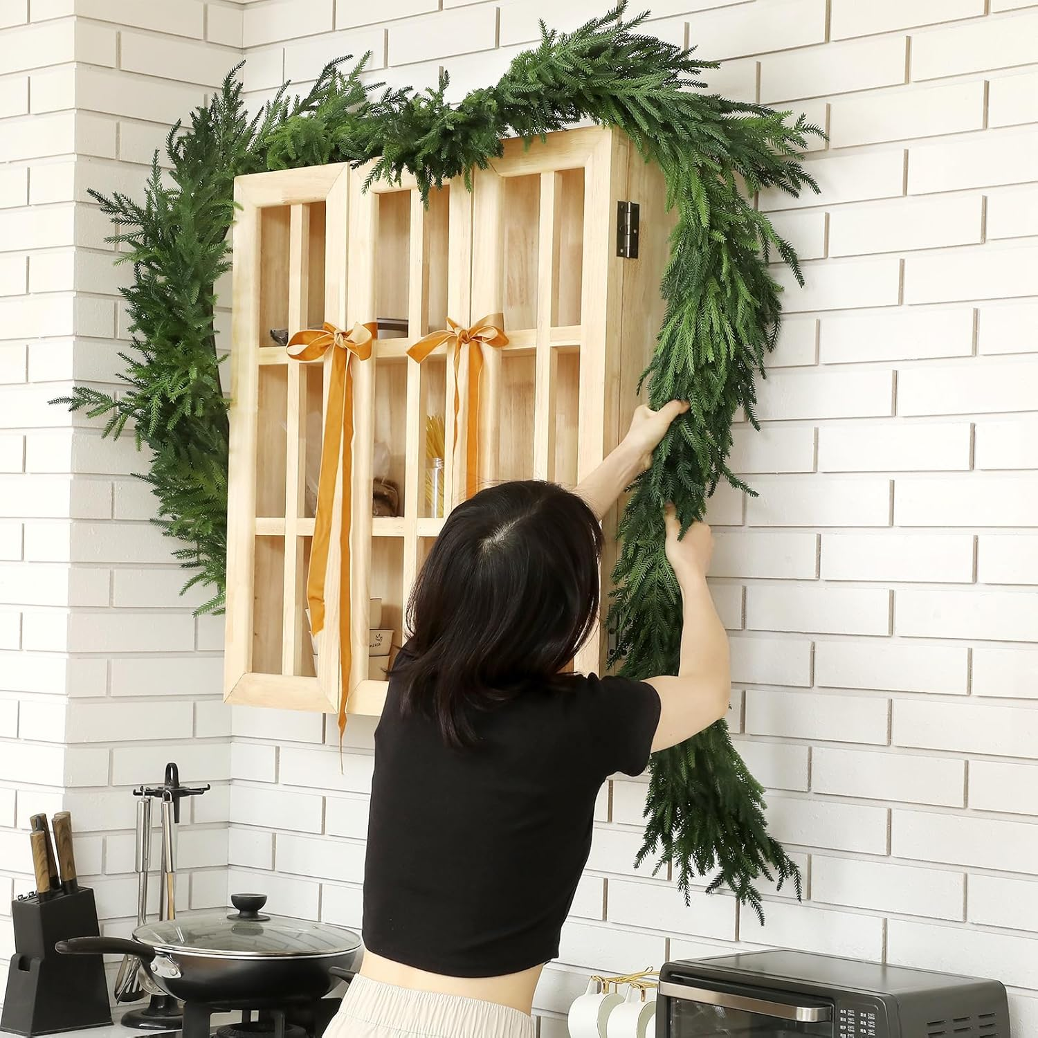 Jutom 9 Feet Christmas Deluxe Norfolk Pine Garlands Realistic Norfolk Pine Faux Greenery Garlands for Holiday Mantle Table Indoor Outdoor Wedding Christmas Decor(2 Pcs)