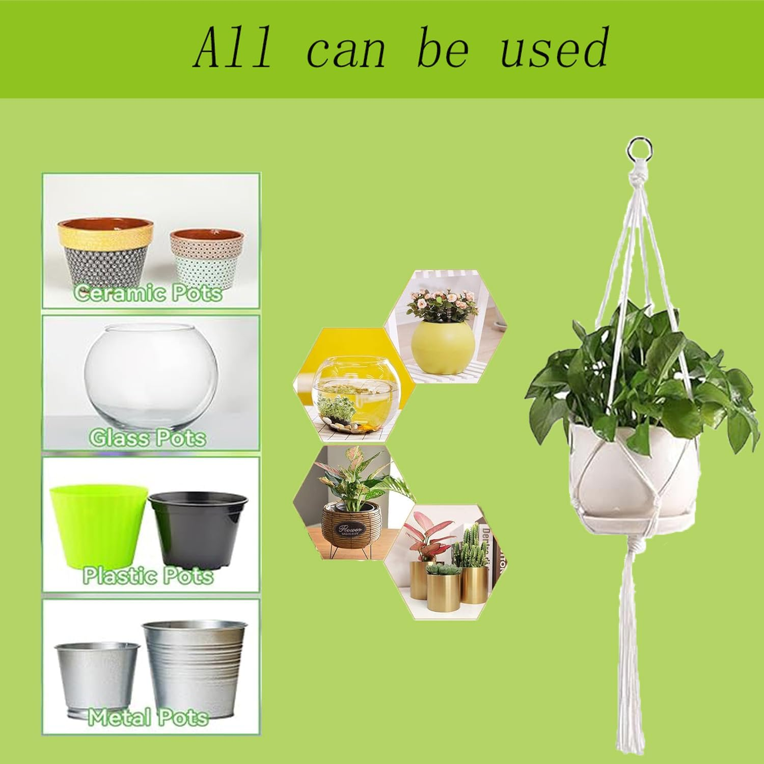 3Pcs Macrame Plant Hangers, Hanging Planter Basket, Boho Handwoven Cotton Rope Hanging Plant Holder, Ceiling Flower Pots Holder Decorative Stand for Indoor Outdoor Home Balcony Decor, Ivory image number 5