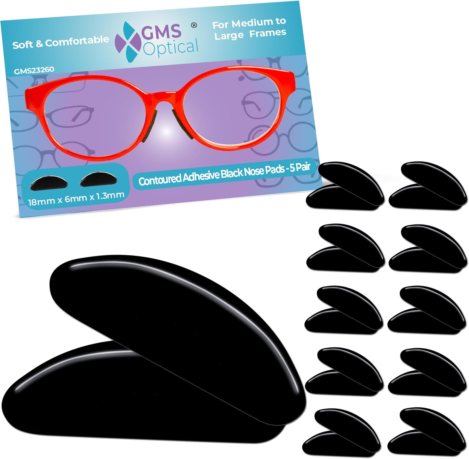 GMS Optical&reg; 1.3Mm Ultra-Thin Anti-Slip Adhesive Contoured Silicone Eyeglass Nose Pads with Super Sticky Backing - 5 Pair (Clear - 2 Pack)