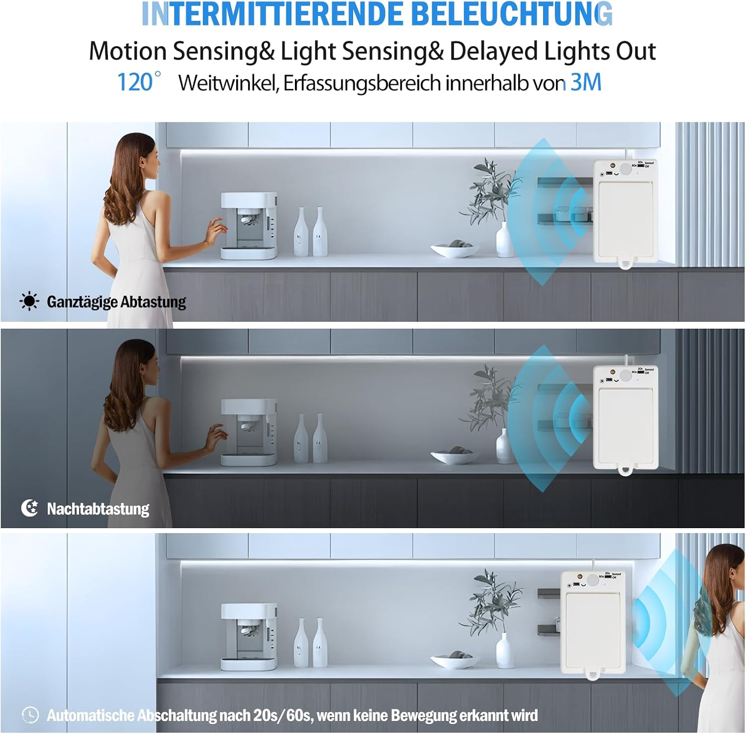 LED Light Strip with Motion Sensor Indoor Battery, 2 M 640 Leds LED Strip with Rechargeable Battery, Cabinet Light with 2 Modes, for Wardrobes, Stairs, Bedroom, Hallways (Cool White, Pack of 1) image number 5