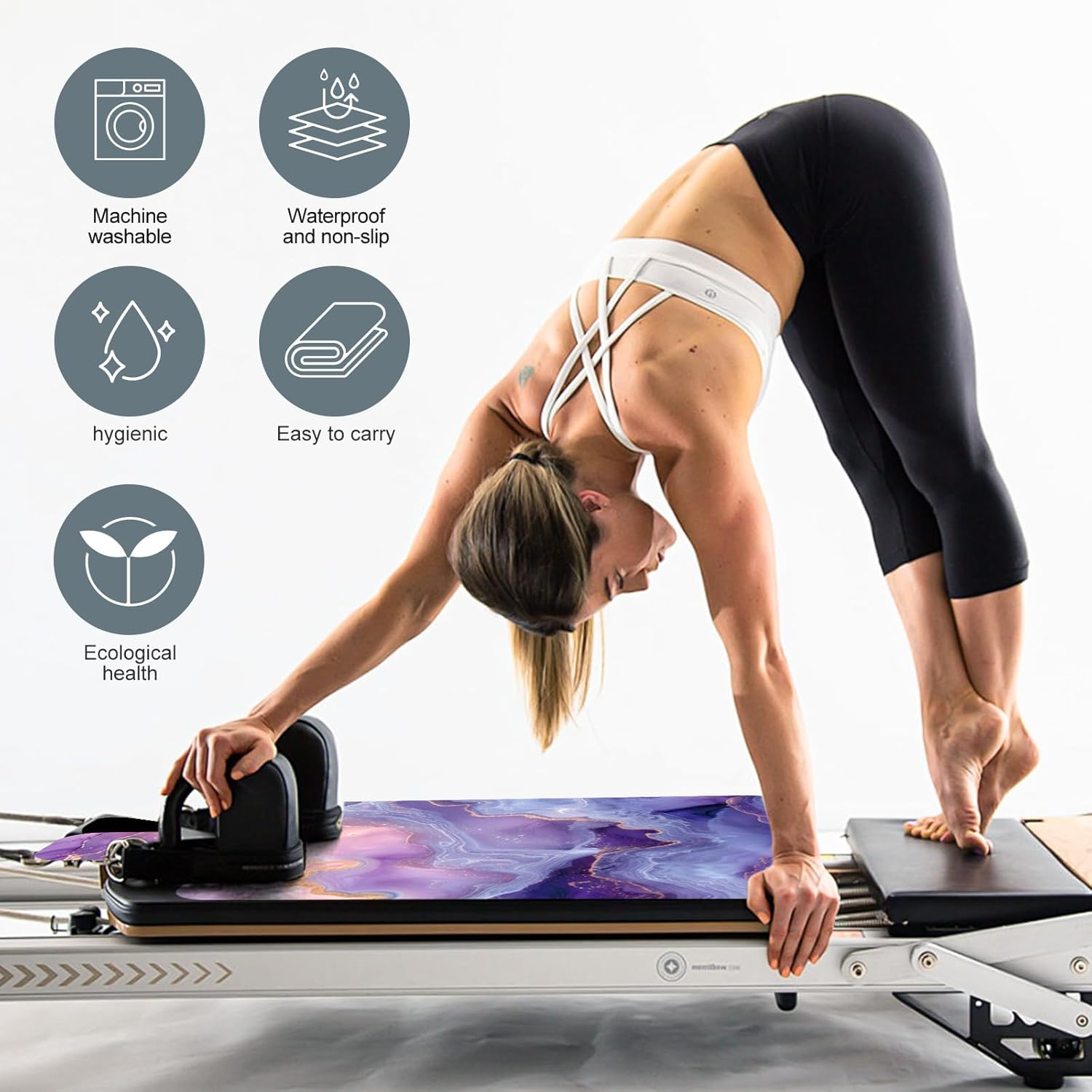 Pilates Reformer Mat, Pilates Reformer Machine Mat Towel, Non Slip Pilates Reformer Cover, Lightweight Foldable Washable Pilates Reformer Towel, Workout Mat for Yoga, Pilates and Floor Exercises - Pink image number 6