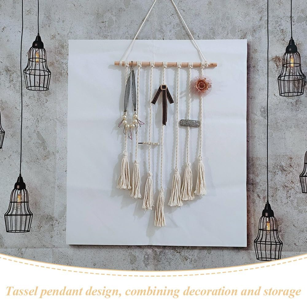 Handmade Woven Tapestry/Creative Hair Accessory Rack,Cotton Rope Picture Organizer & Photo Display Stand,Hanging Photo Display Rack for Office Home