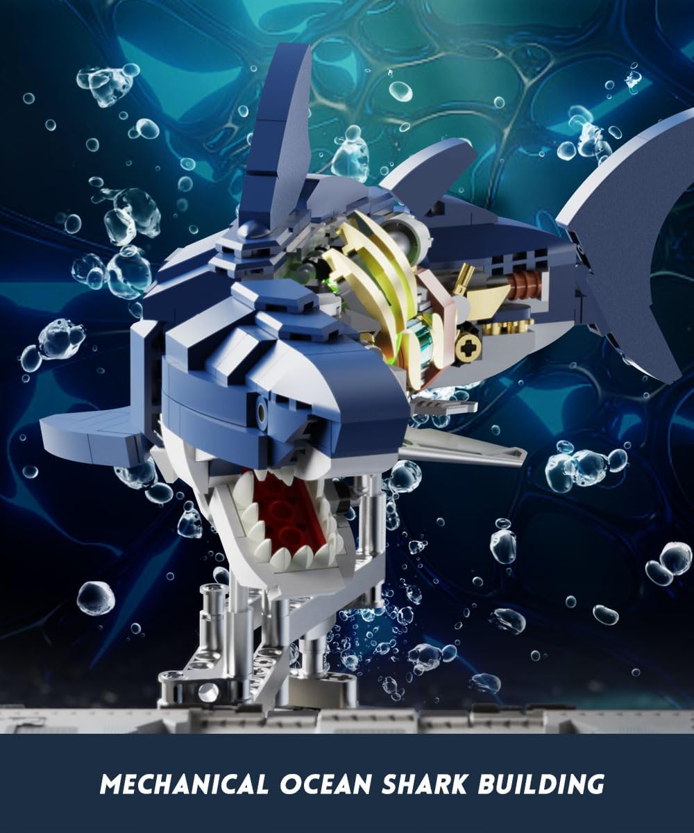 TOY PLAYER Techni Shark Clamping Building Blocks Toy with Display Stand, Compatible with  Ideas Animals, Building Blocks Model Gifts for Boys and Girls 8-12+ Years (687 Pieces) image number 1