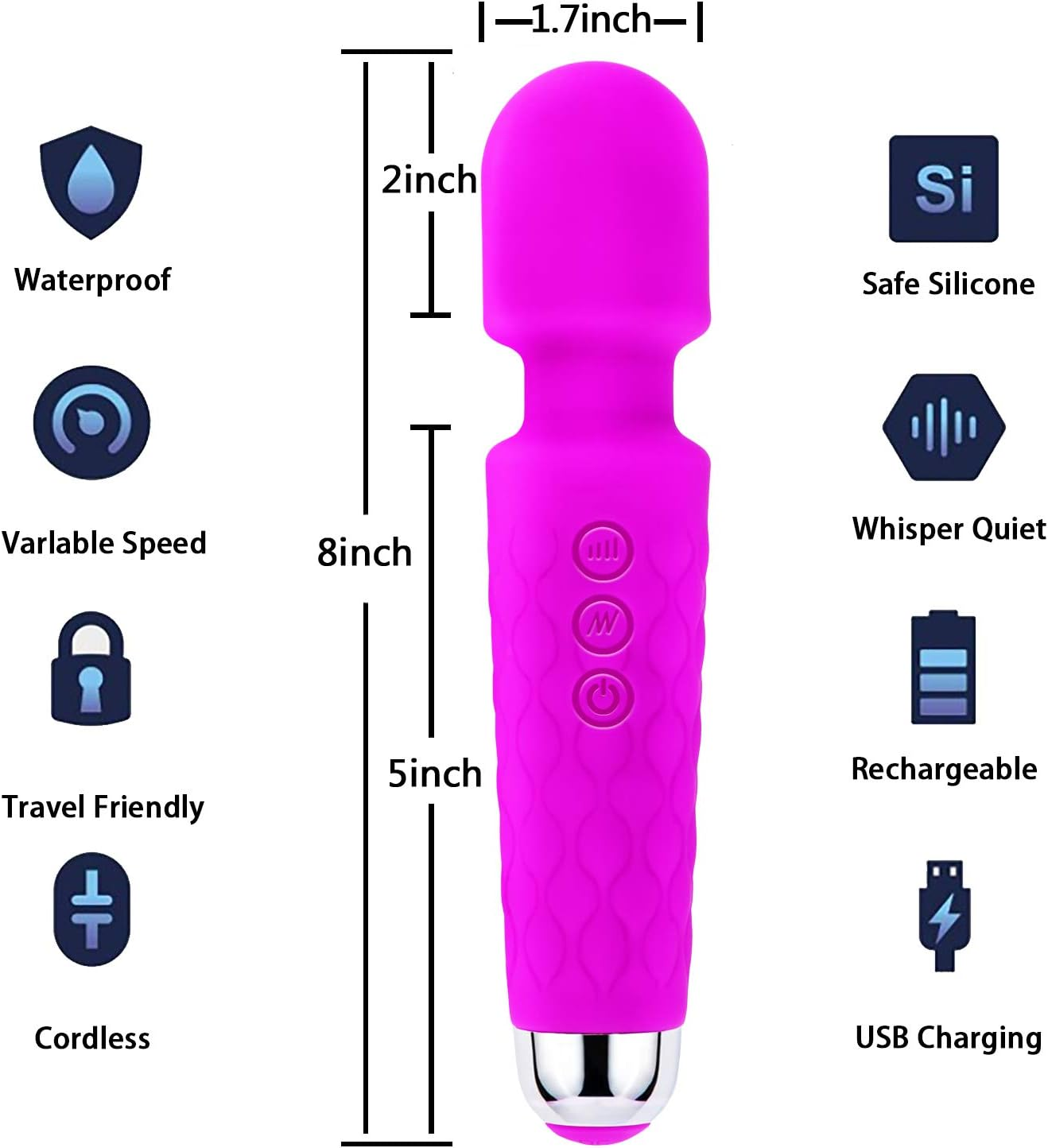 Wand Massager for Women, 8 Powerful Speeds 20 Vibration Modes, Portable Personal Rechargeable Massager, Handheld Cordless Waterproof Massager Therapy Back Neck Muscle Aches Sports Recovery, Quiet - Purple image number 4