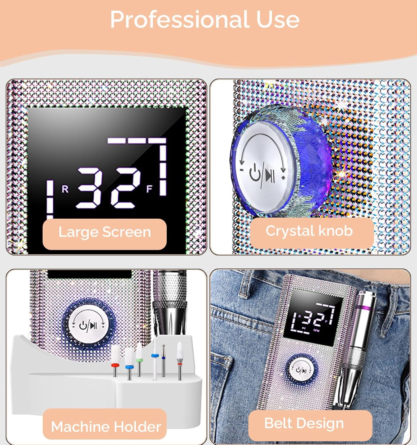 Cordless Nail Drill Machine ,OBEEGOO Diamond Surface Rechargeable Nail Drill 35000RPM Portable Electric E File Electric Acrylic Nail File Tools for Gel Nail ,Nail Beauty Salon (Diamond) image number 1