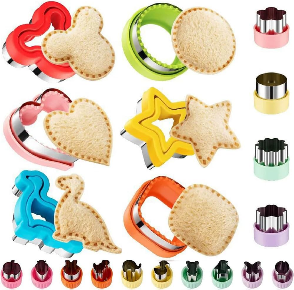 20Pcs Sandwich Cutter and Sealer Set for Kids, Stainless Steel Uncrustable Sandwich Maker Decruster Cookie Cutters Fruit Vegetable Cutter Lunch Bento Box with Heart Square Dinosaur Star Circle Shapes, image number 4