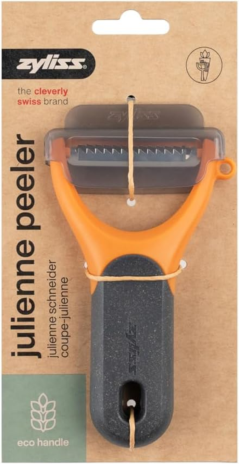 Zyliss Julienne Y Peeler - Create Perfect Julienne Cuts for Zucchini Noodles, Carrot Strings, and Other Vegetables, Durable, Comfortable, Built-In Spot Cutte, Compact and Easy to Store, Grey/Orange image number 3
